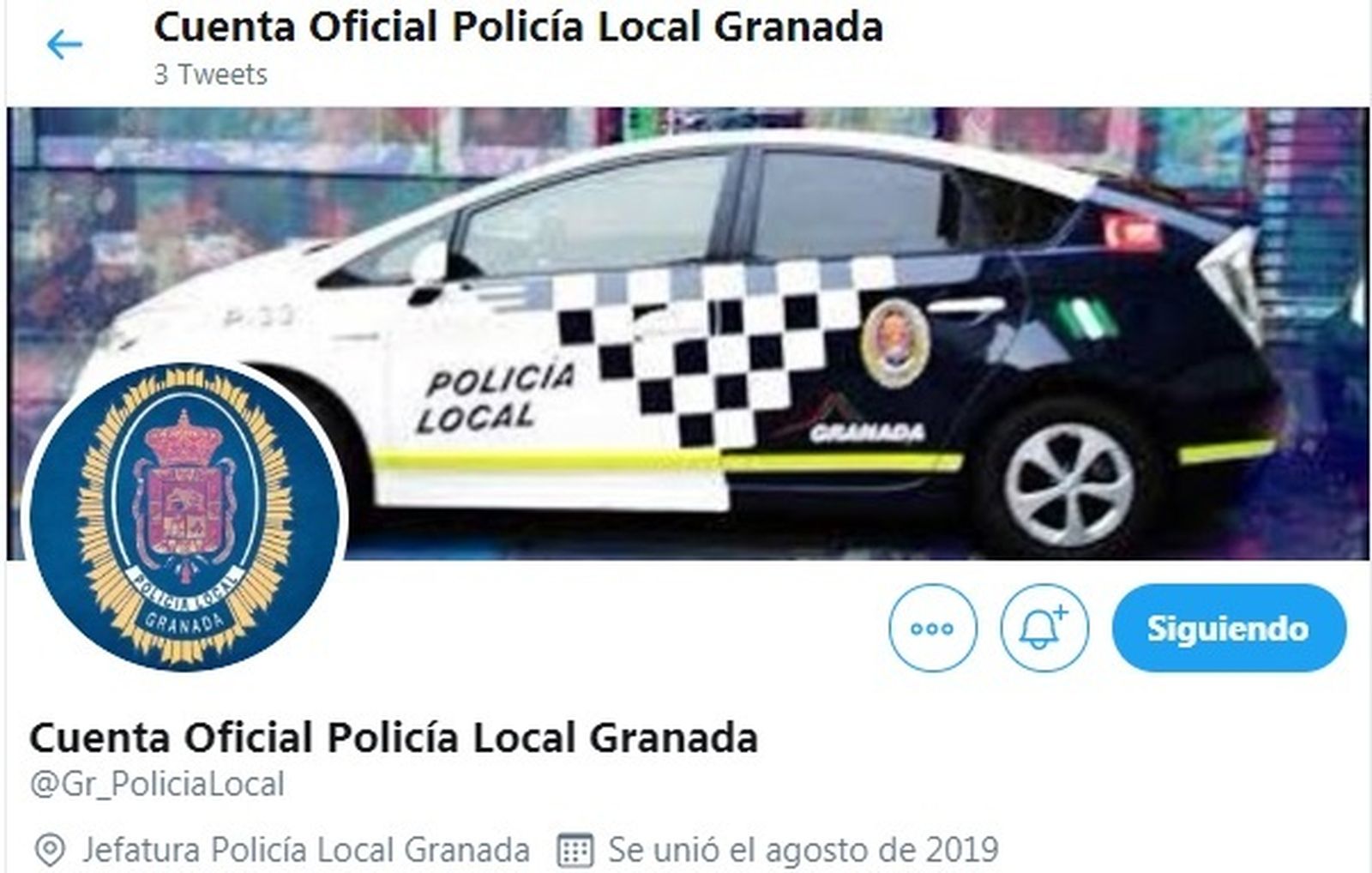 La imagen de la nueva cuenta de la Policía Local de Granada