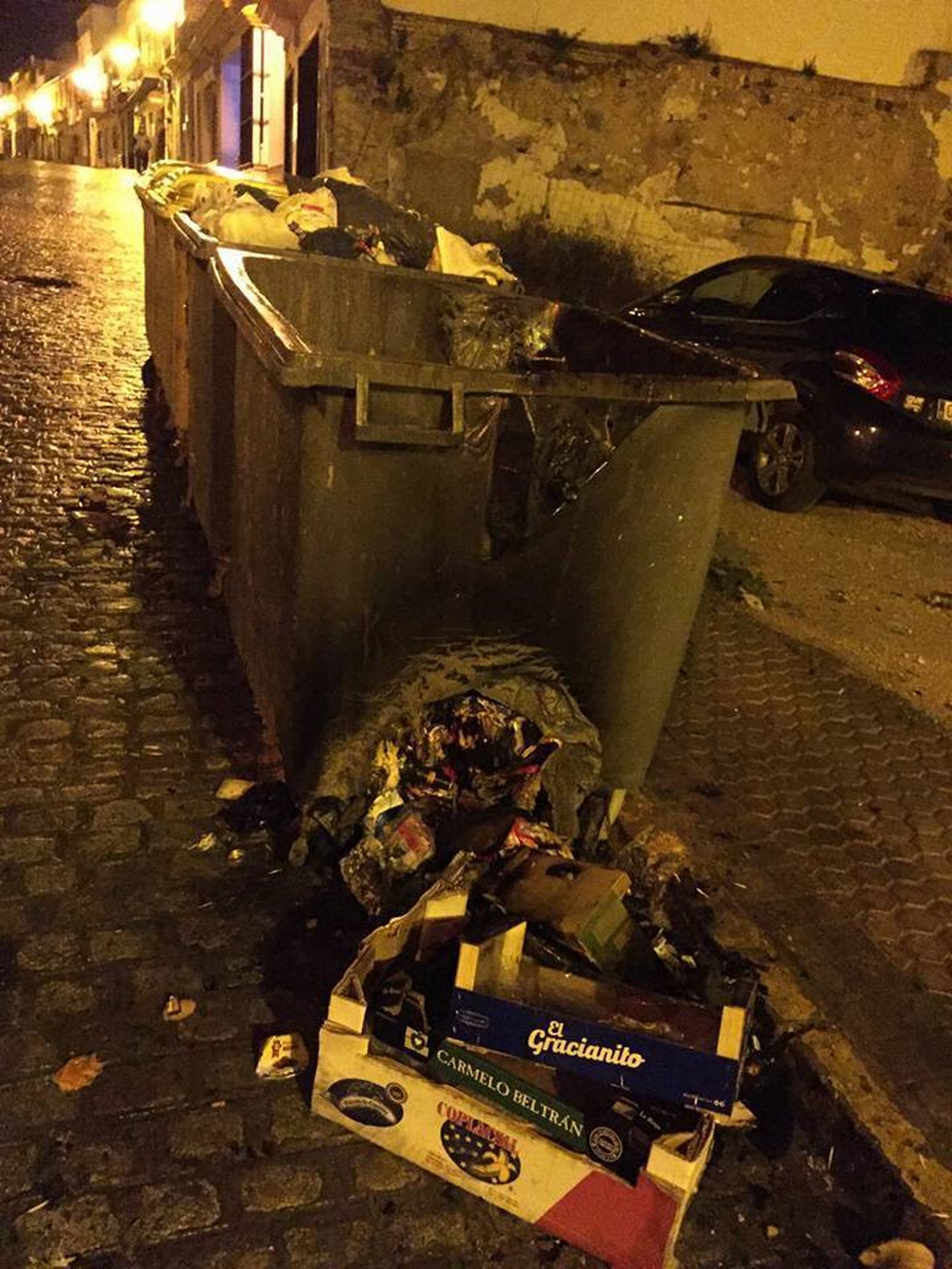 Contenedores afectados por los fuegos del pasado domingo.