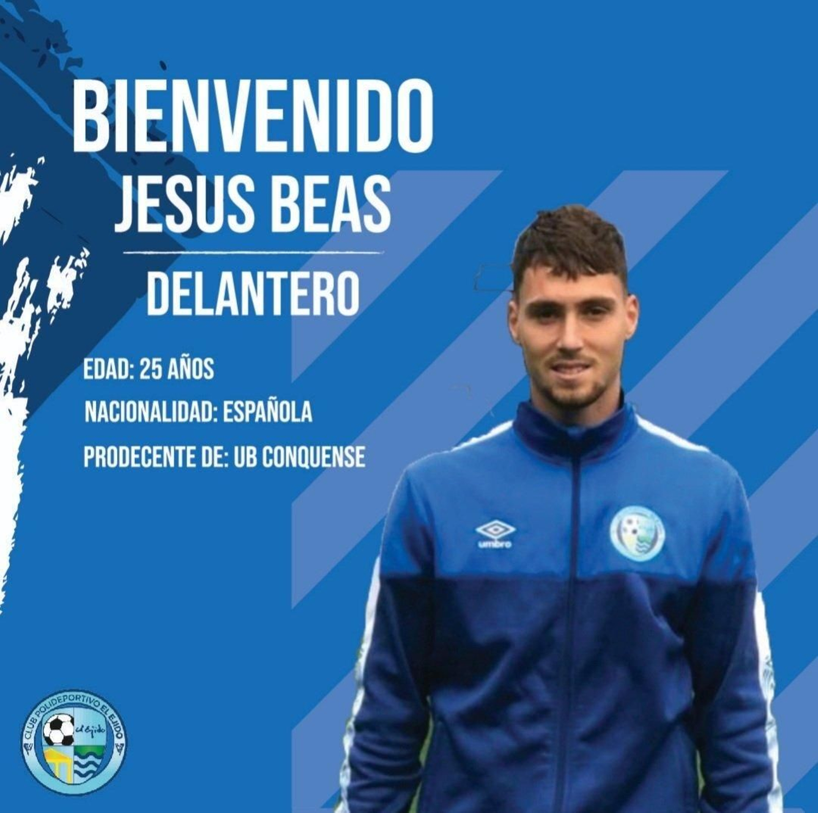 Cartel con el que el conjunto celeste anunciaba la incorporación del delantero Jesús Beas.
