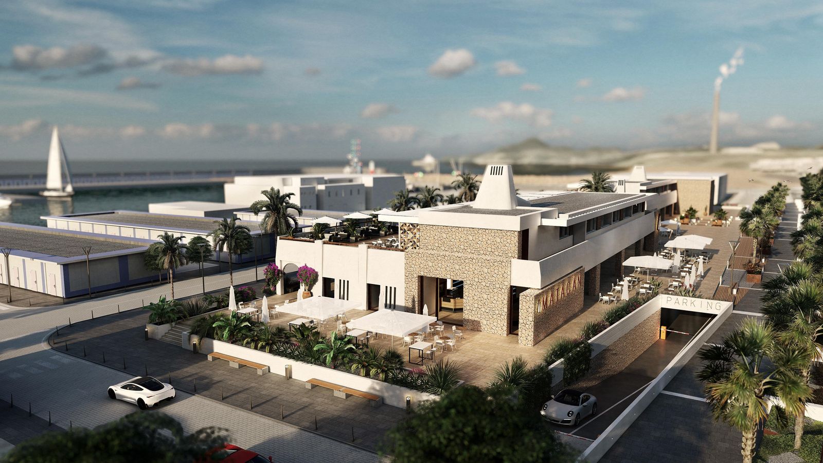 Vista aérea de la configuración de la zona comercial del futuro puerto de Carboneras.