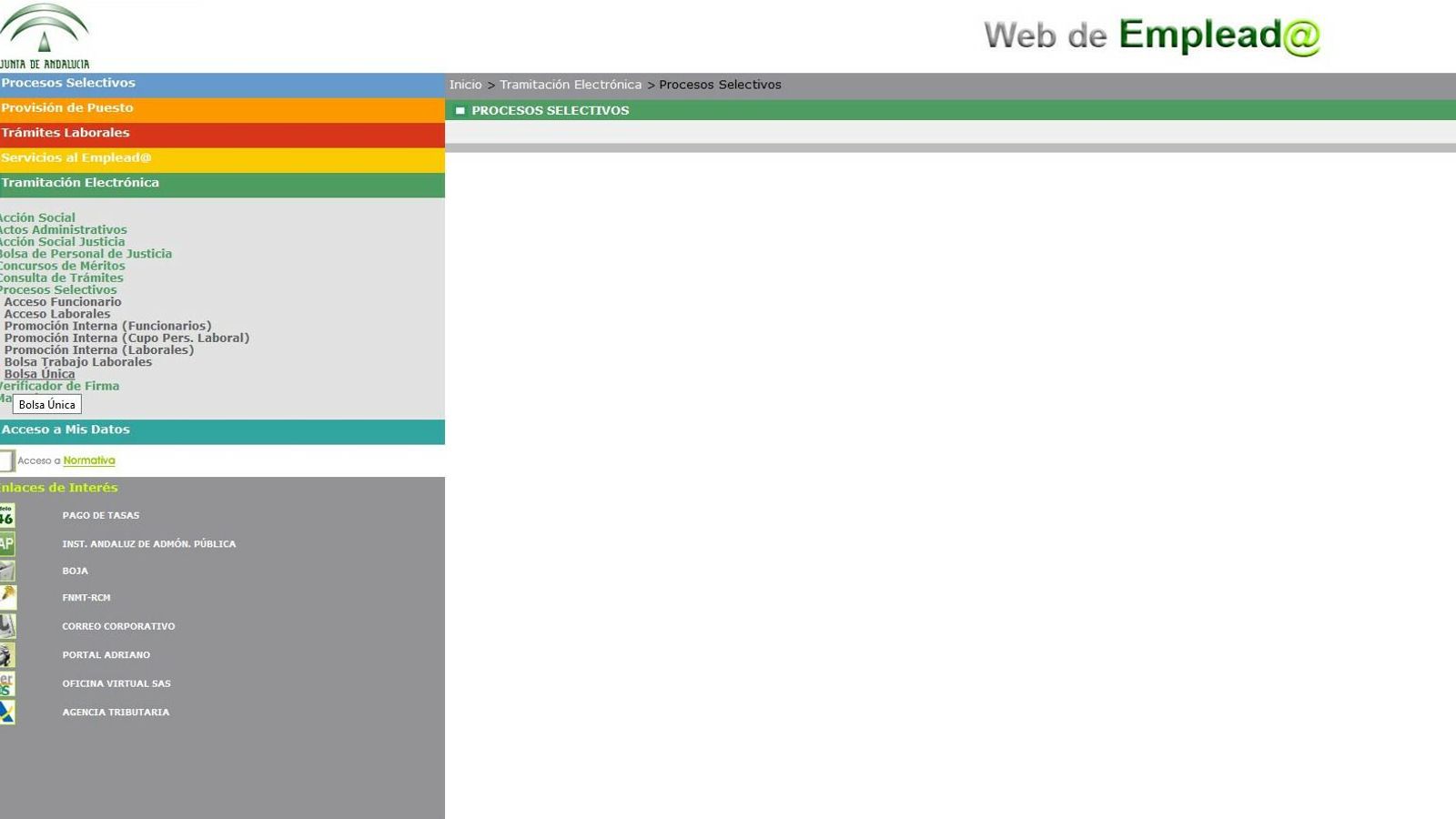 En la columna izquierda, el menú da acceso a la solicitud.