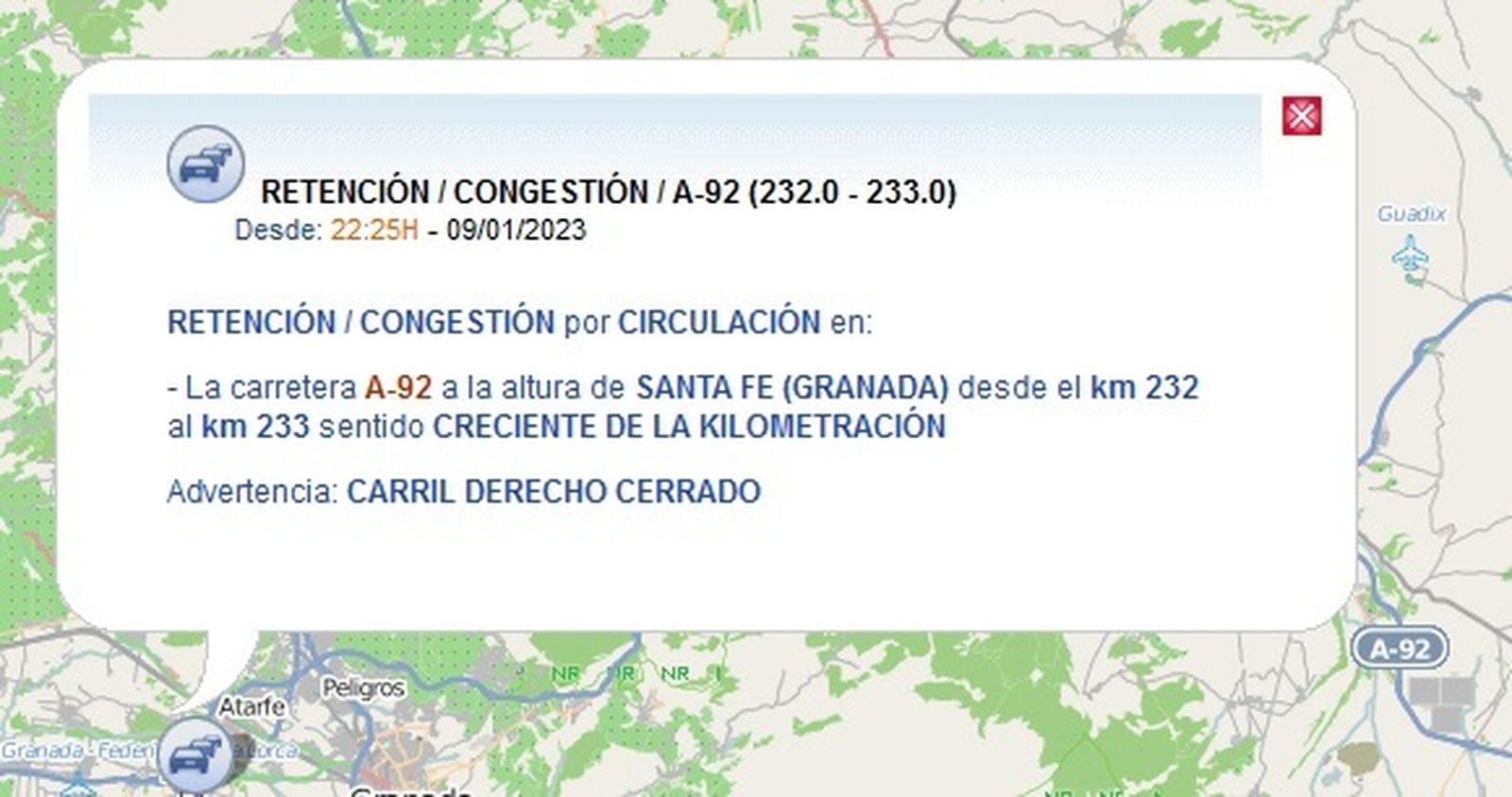 Se mantiene cortada la A-92 en Santa Fe por el vuelco de un camión