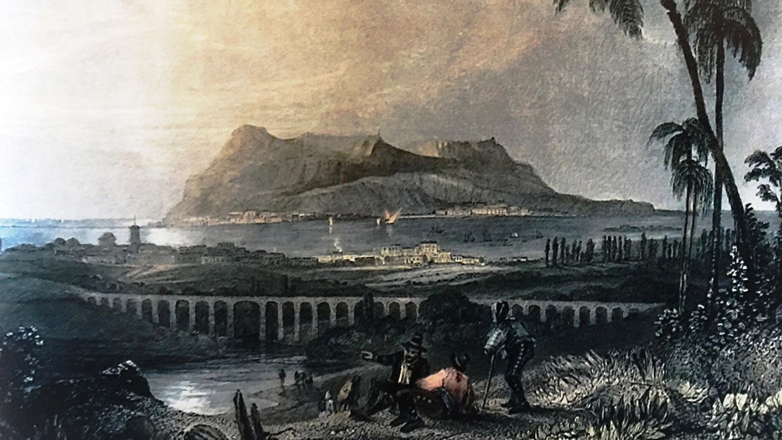 Un grabado de época de la Bahía de Algeciras.