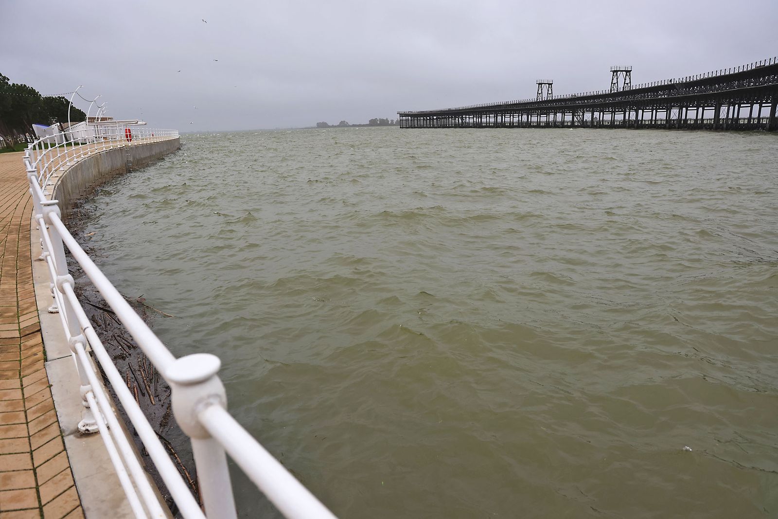 Muelle de carga de la Riotinto con marea alta en la borrasca Leonardo (3)