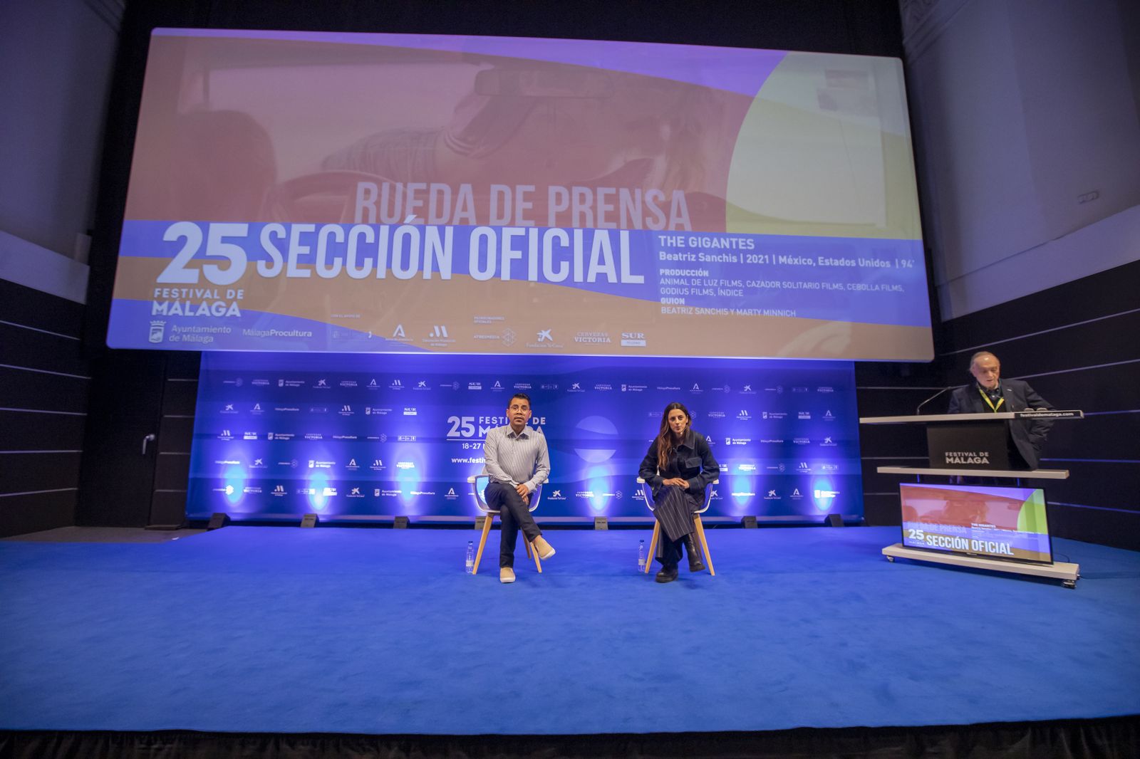 Rueda de prensa de 'The Gigantes' este domingo en el Festival de Málaga.