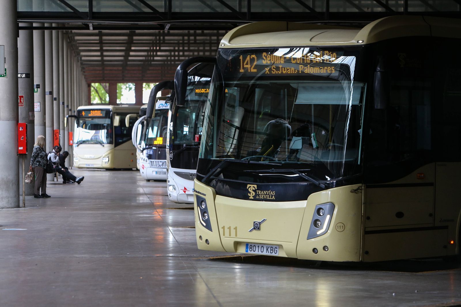 Varios autobuses en la estación de Plaza de Armas.