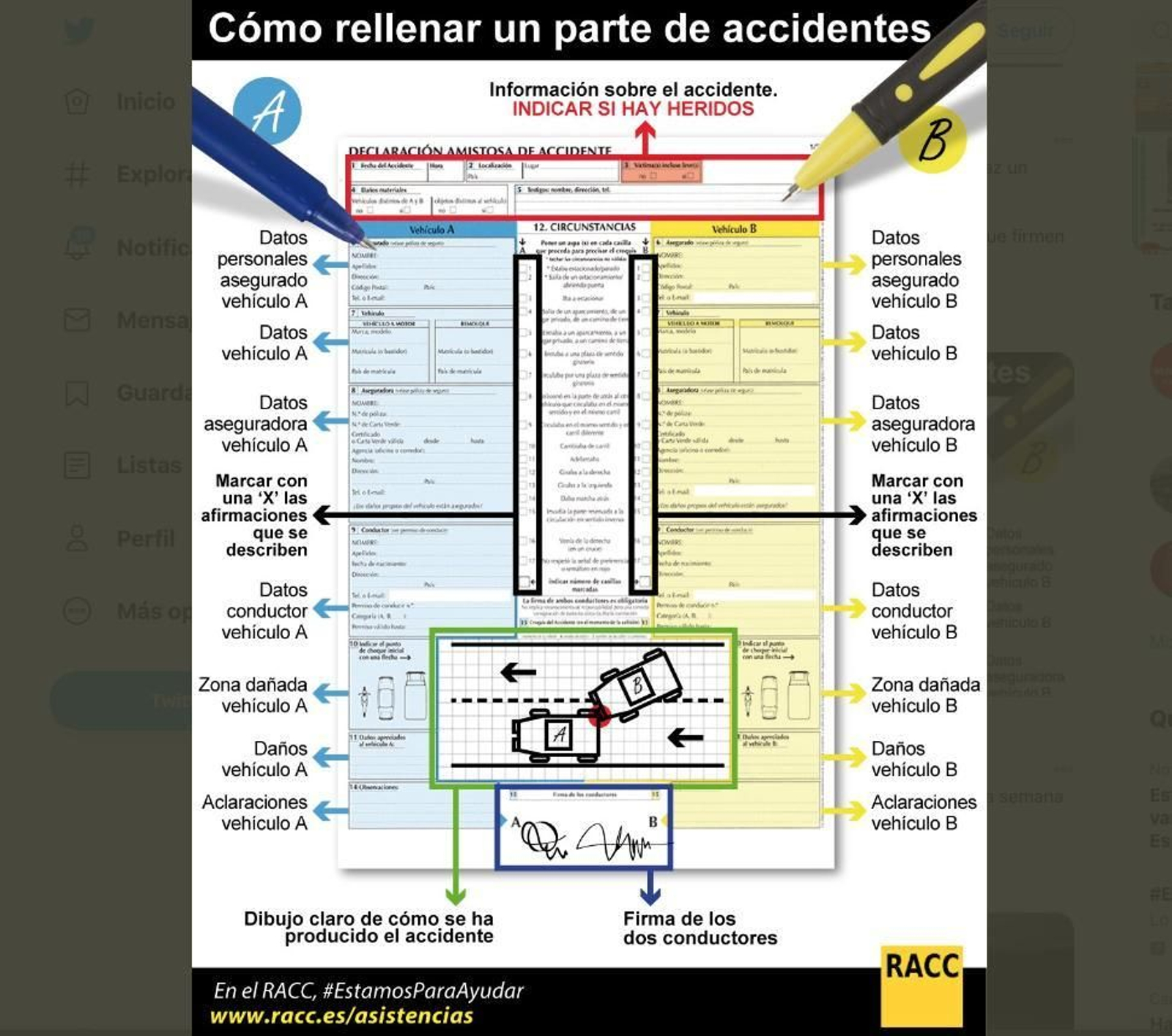 Cómo rellenar el parte de accidentes