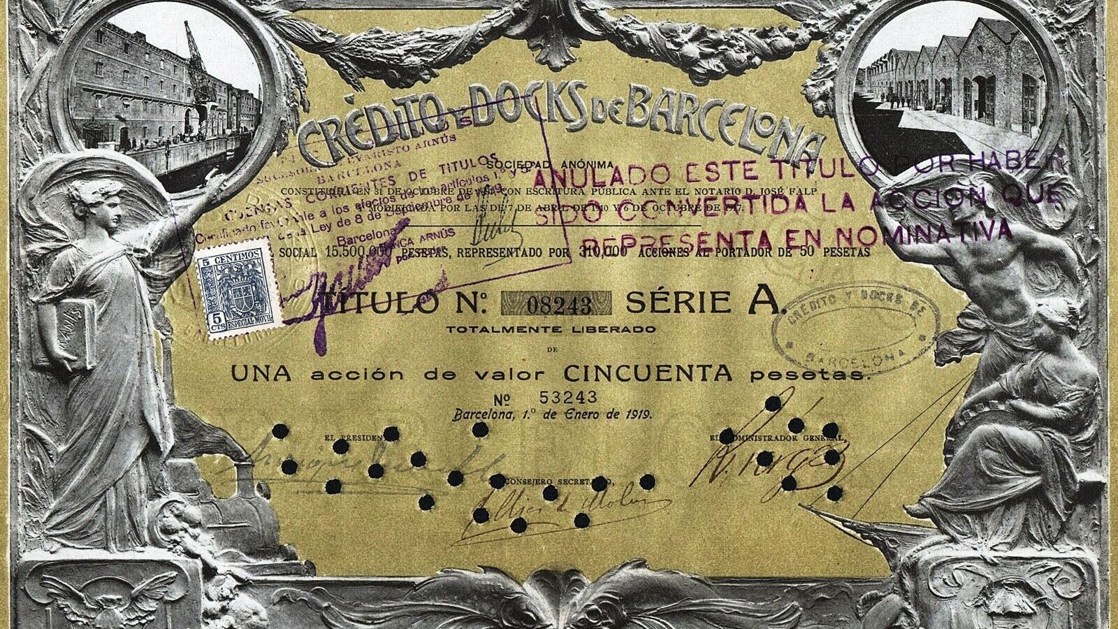 Título de Crédito y Docks de Barcelona.