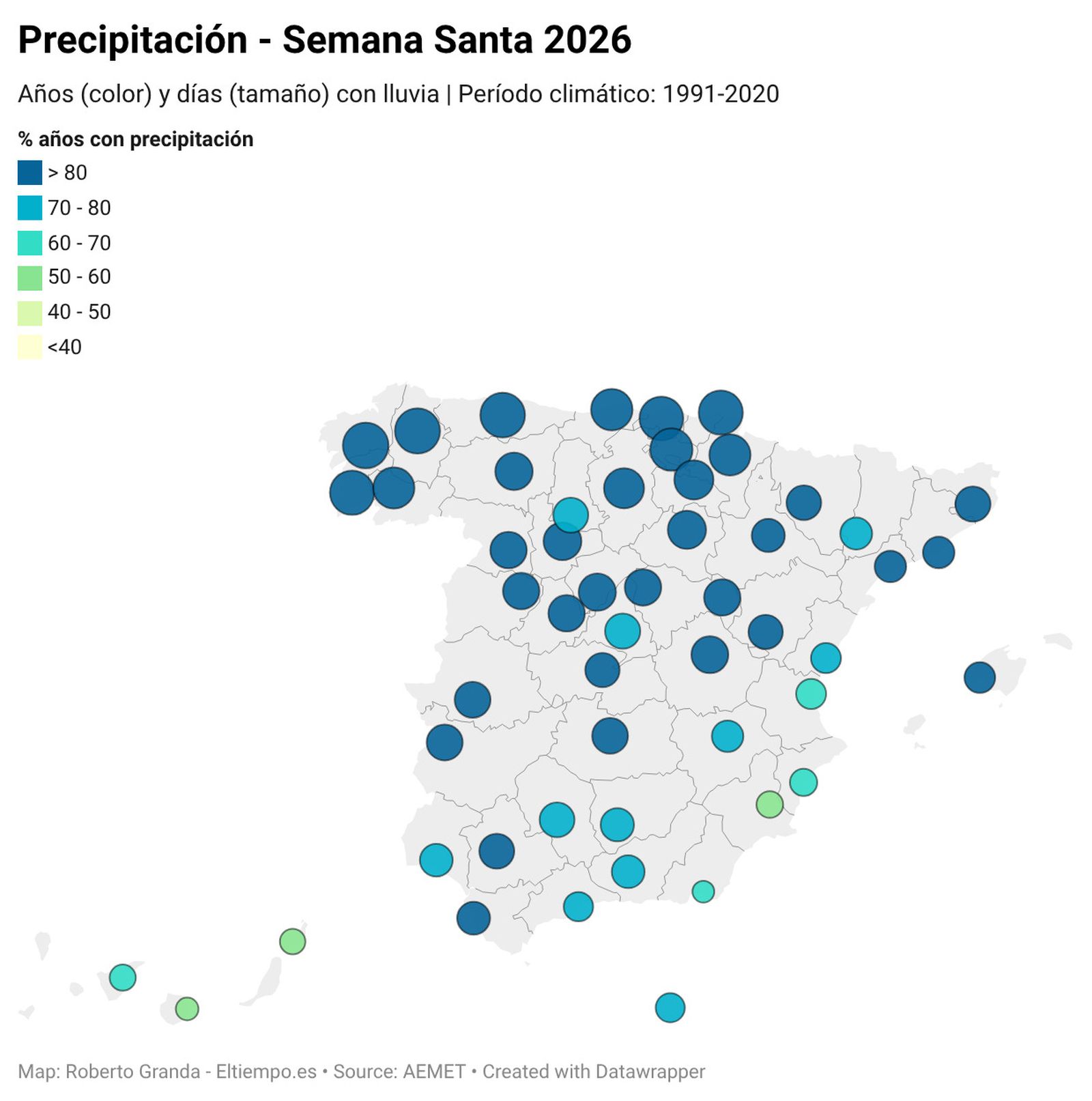 Precipitaciones en Semana Santa según Eltiempo.es