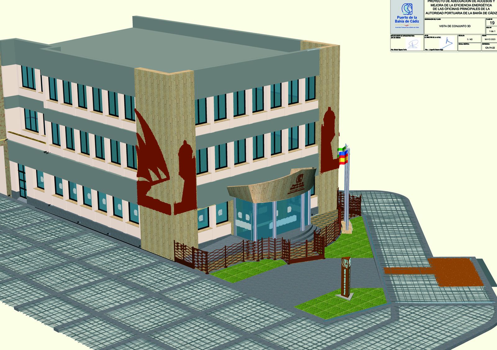 Diseño de la fachada principal de la Autoridad Portuaria de Cádiz