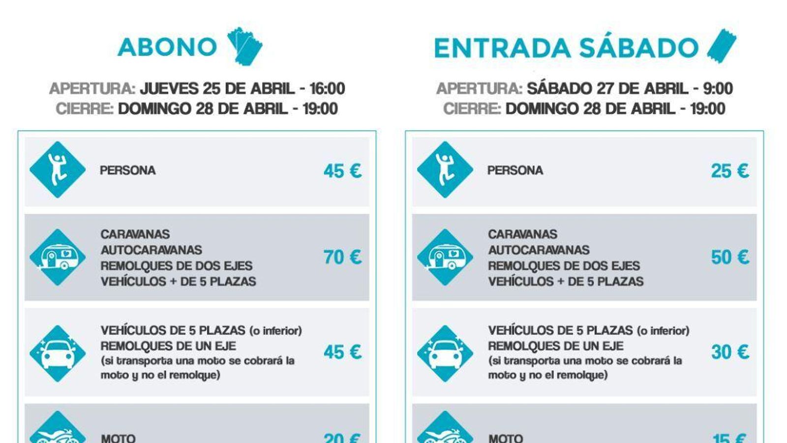 Precios en taquilla.