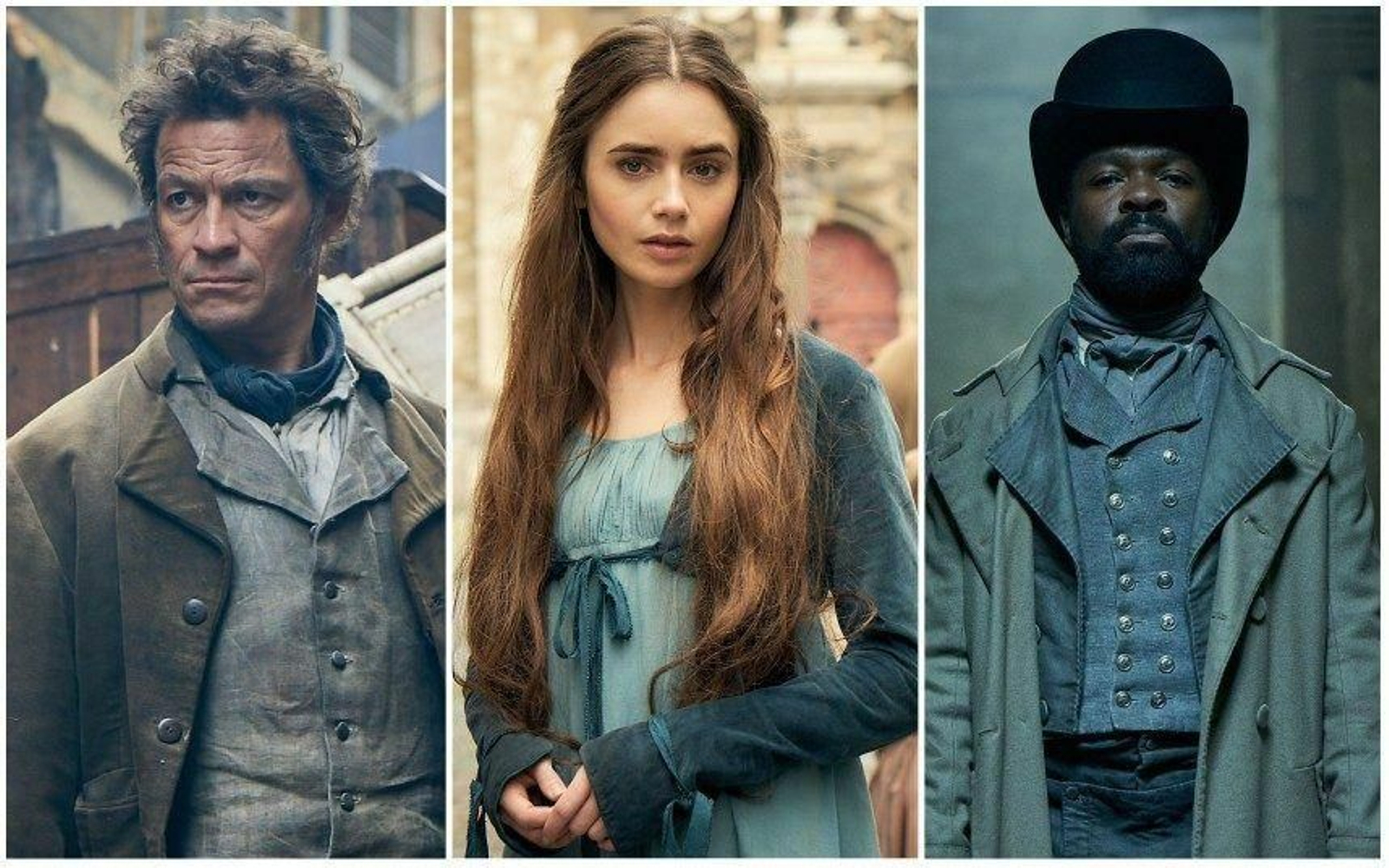 Los tres actores principales de 'Los miserables', West, Collins y Oyenowo