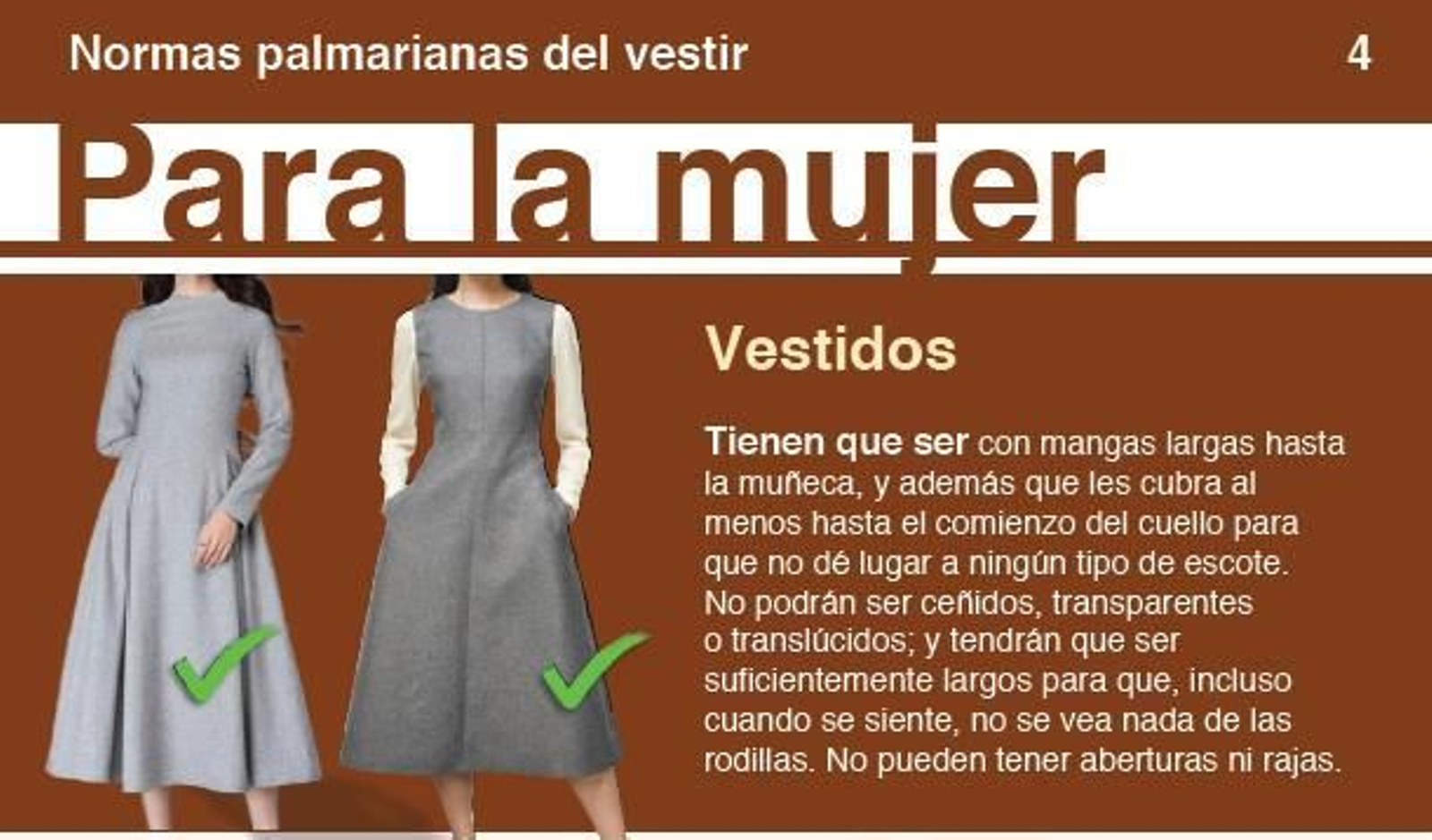 Captura de las normas de vestimenta para las mujeres.