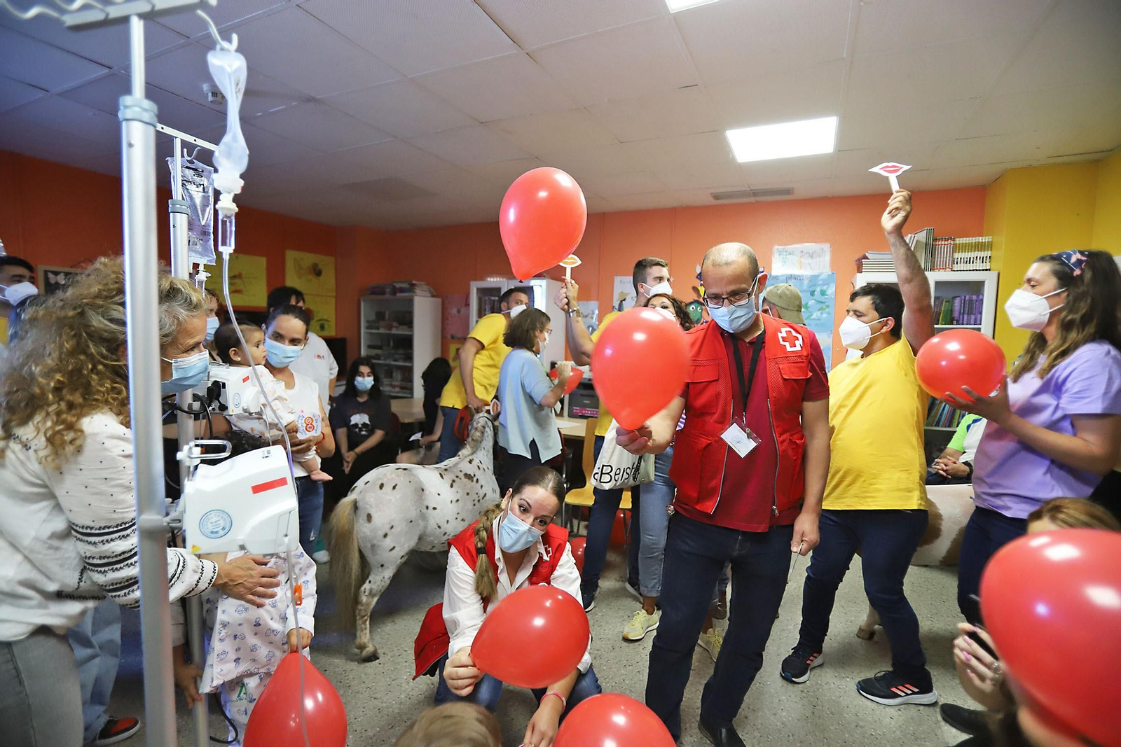 Los niños hospitalizados en el Juan Ramón Jiménez reciben la inesperada visita de unos caballos