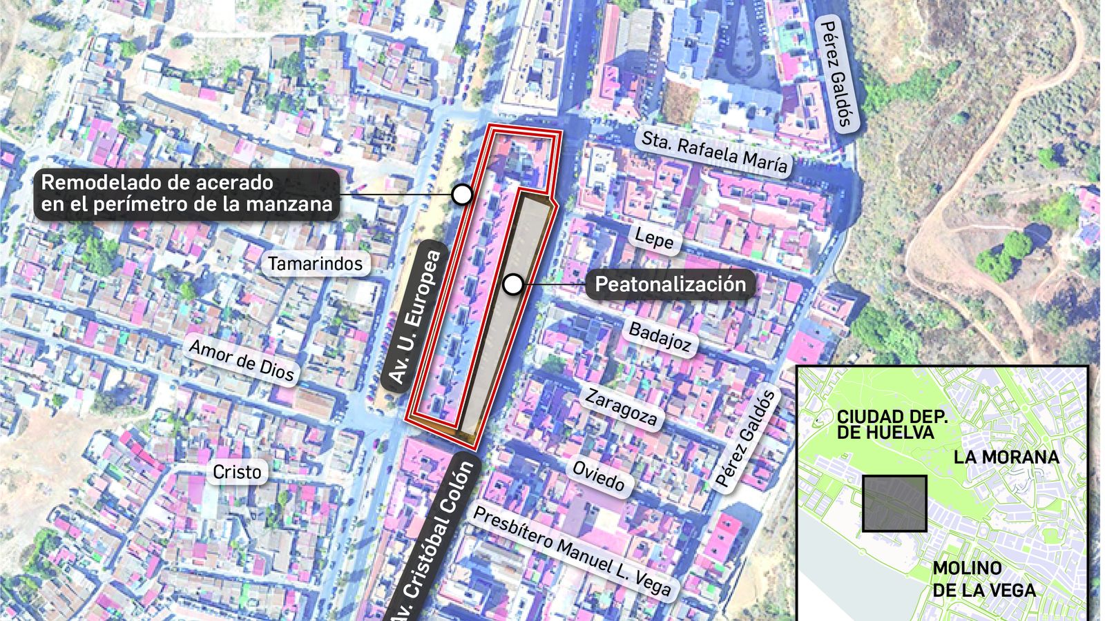 Peatonalización en la Barriada de Las Colonias.