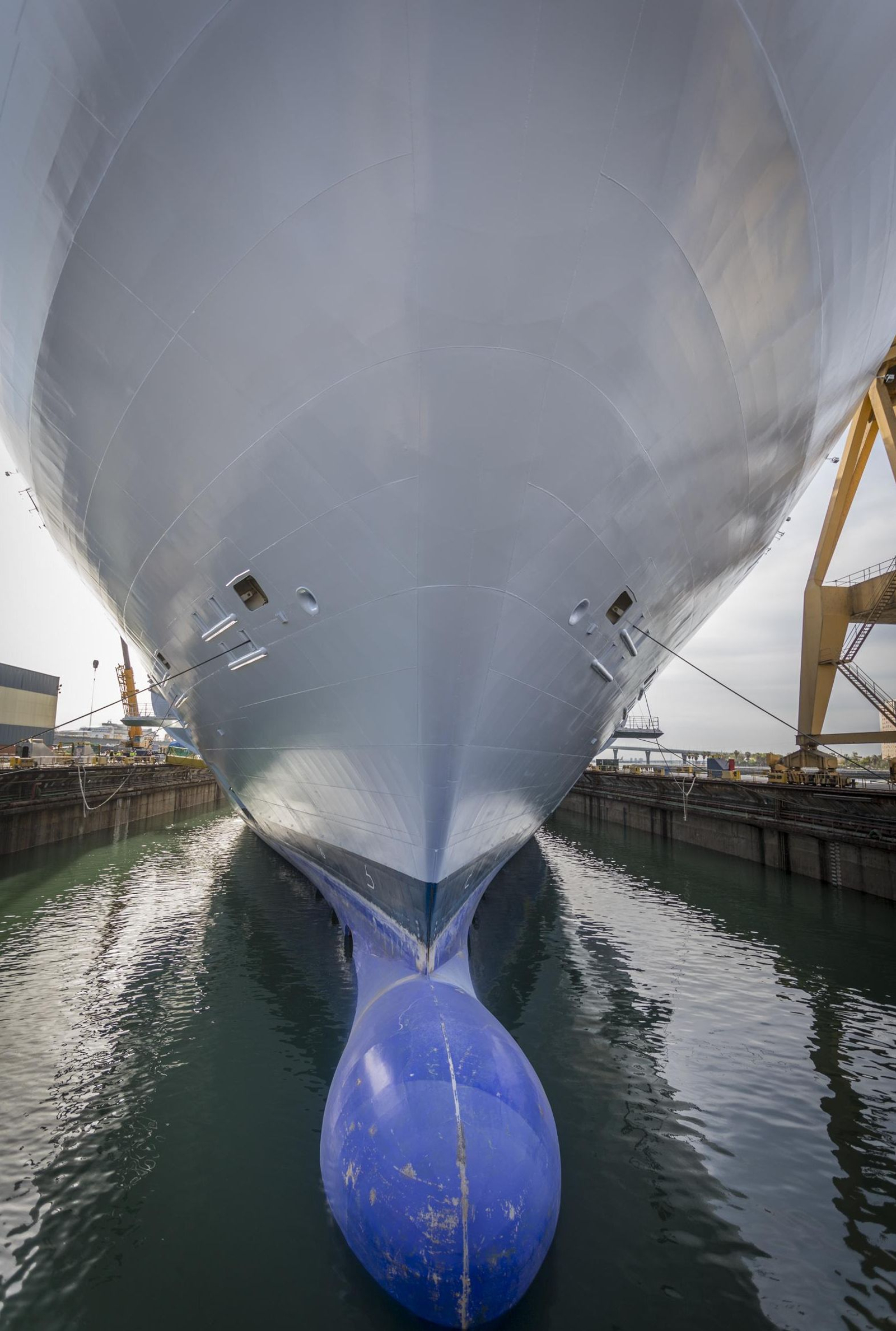 Un gigantesco crucero reparando en el astillero gaditano de Navantia