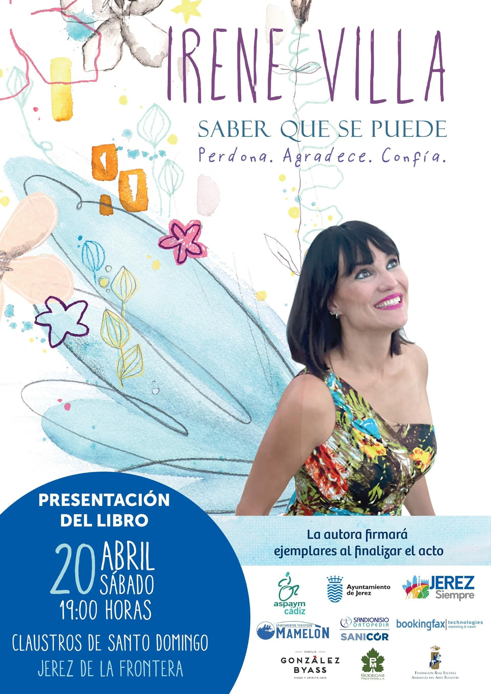 Cartel de la firma de libros de Irene Villa en Jerez.