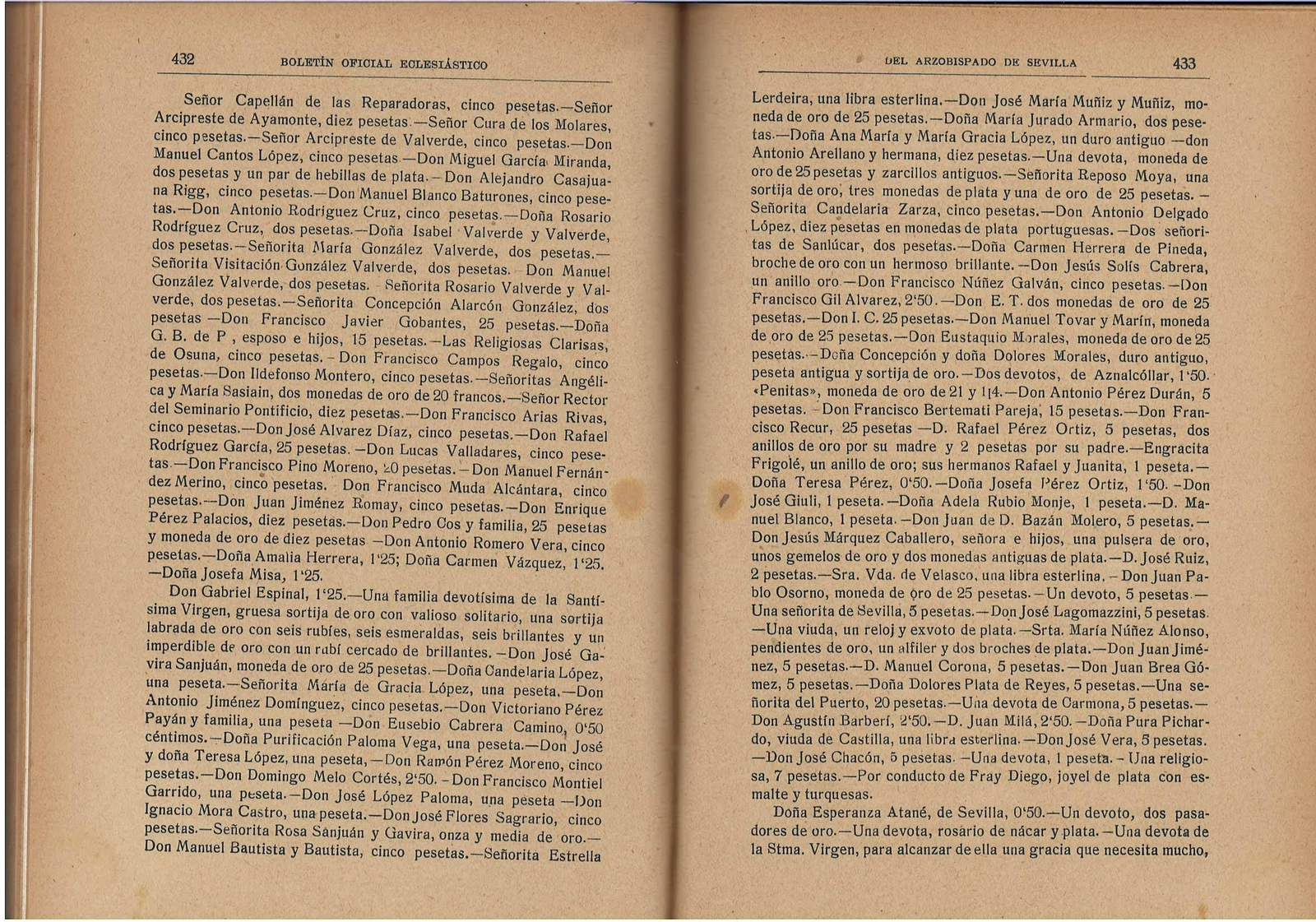 listas de donativos para corona de la Virgen del Rocío de 1919