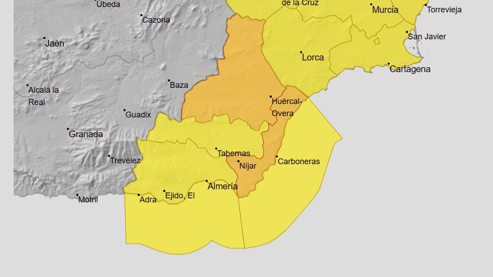 Niveles de alerta en la provincia de Almería para el miércoles 5 de marzo