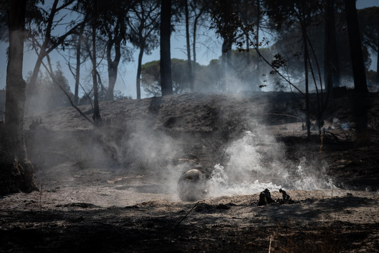 Imágenes de las labores de extinción del incendio de Bonares