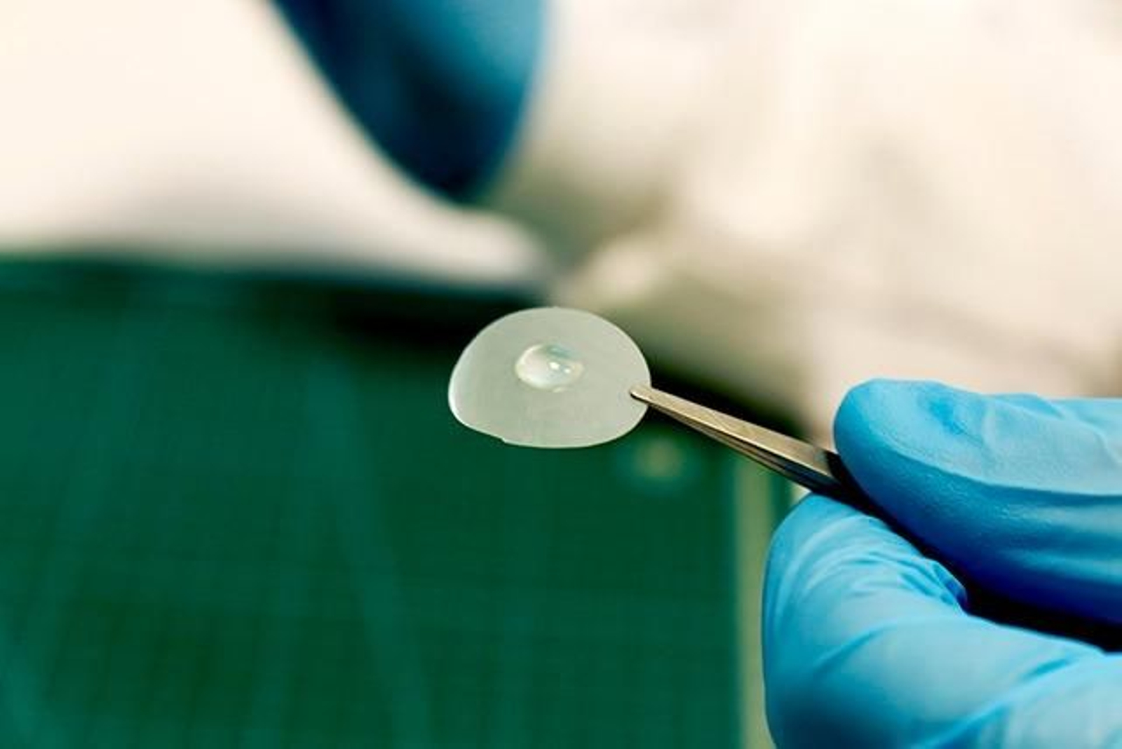 La investigadora Susana Guzmán sostiene un fragmento de este bioplástico a base de celulosa con una gota de agua sobre él, demostrando así su capacidad hidrófoba. La investigadora Susana Guzmán sostiene un fragmento de este bioplástico a base de celulosa con una gota de agua sobre él, demostrando así su capacidad hidrófoba.