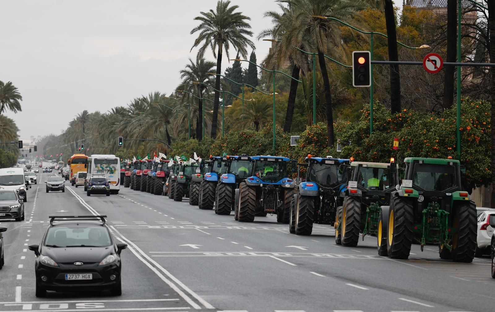 Decenas de tractores cruzan la Avenida de la Palmera de Sevilla
