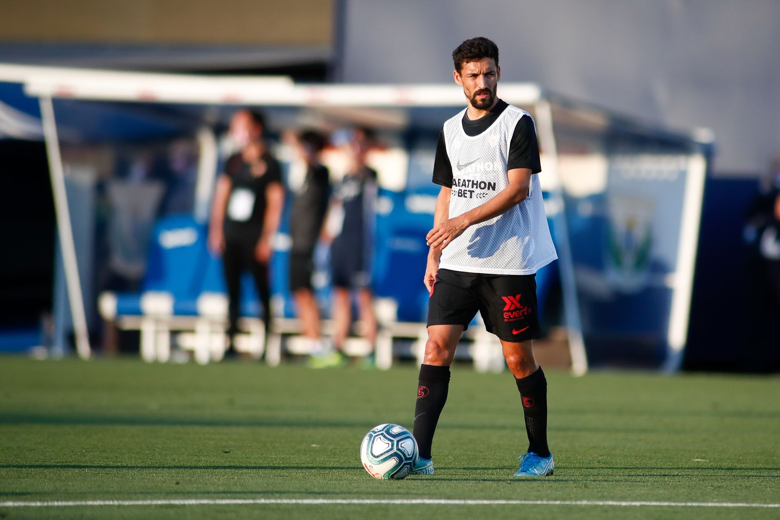 Jesús Navas, antes del partido del Sevilla en Butarque.