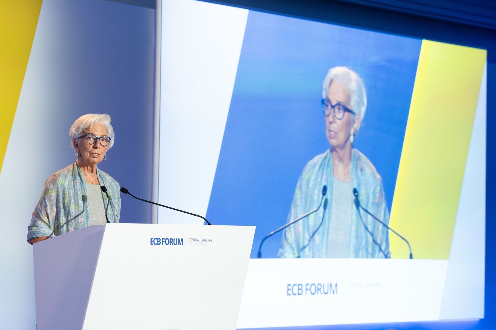 Christine Lagarde interviene en el foro de banca central de Sintra.