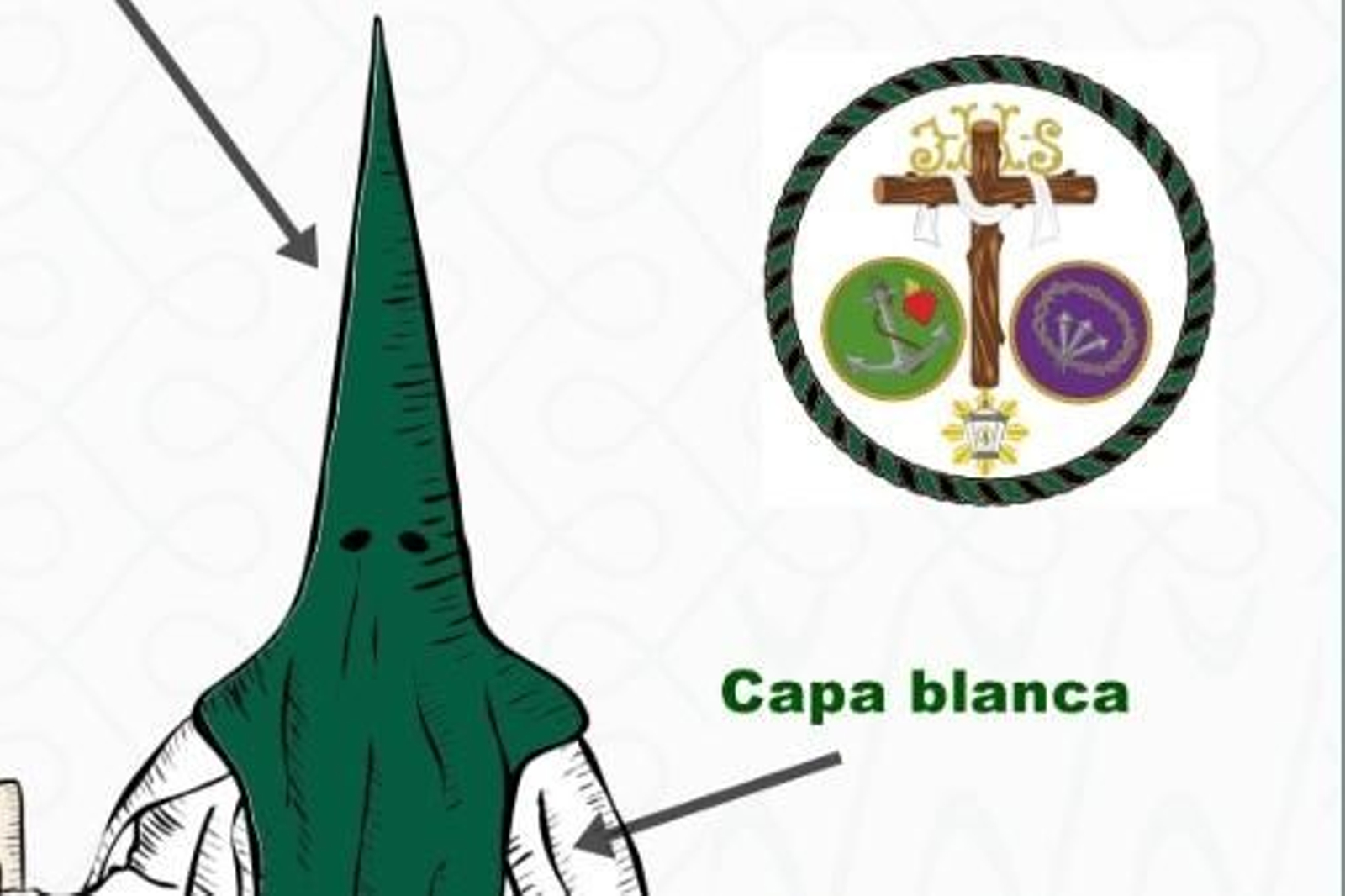 La túnica cuenta con antifaz verde, un color identificativo de sus advocaciones
