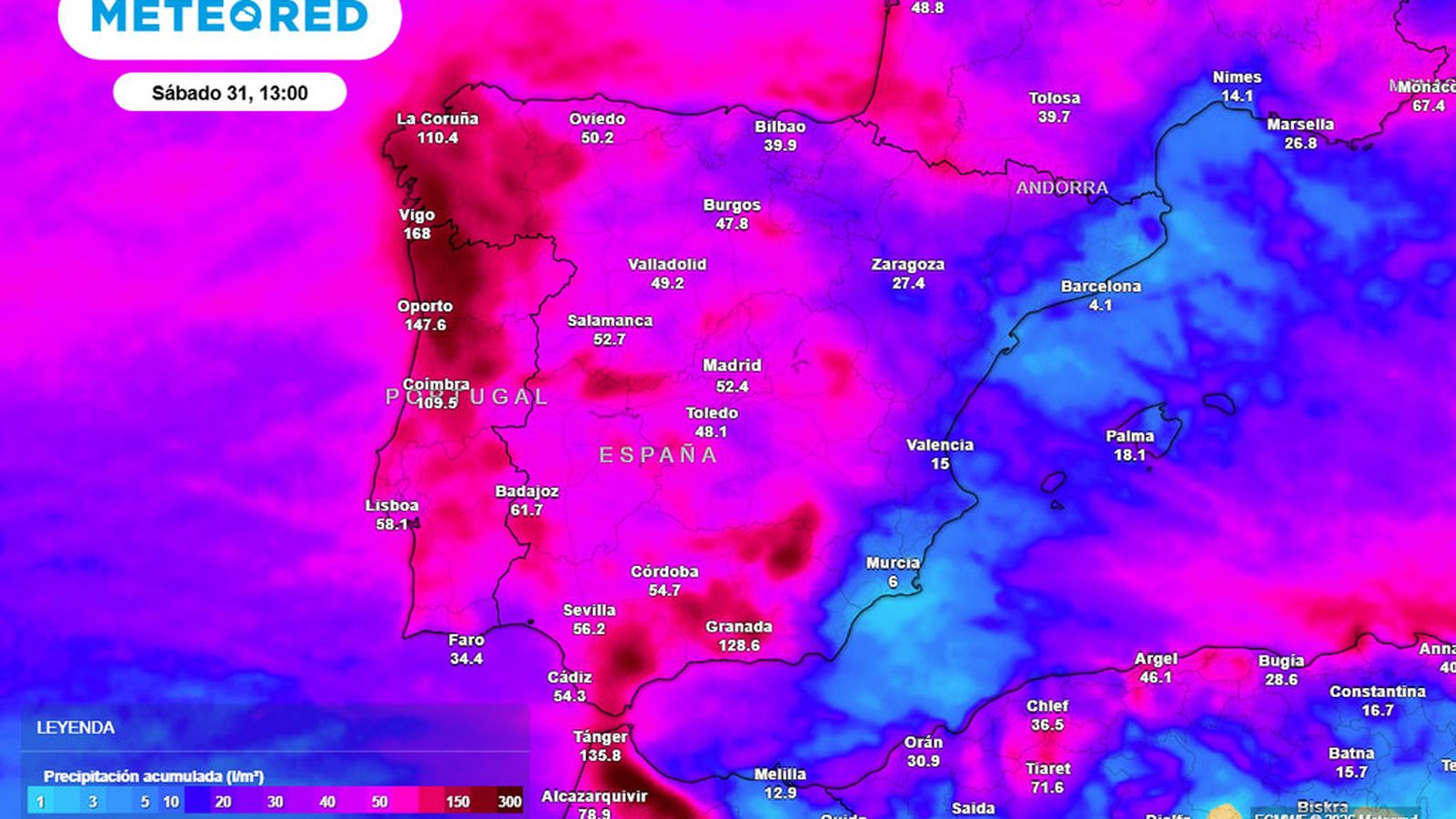 Acumulados previstos el próximo sábado.