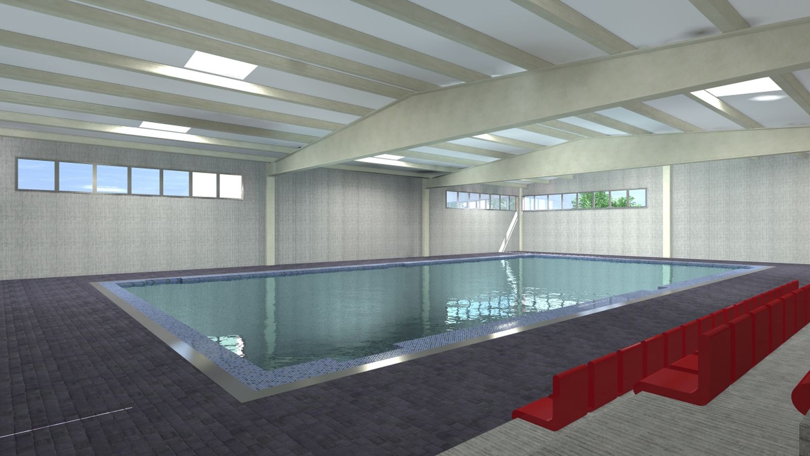 Recreación de la cubierta de la piscina de Gines.