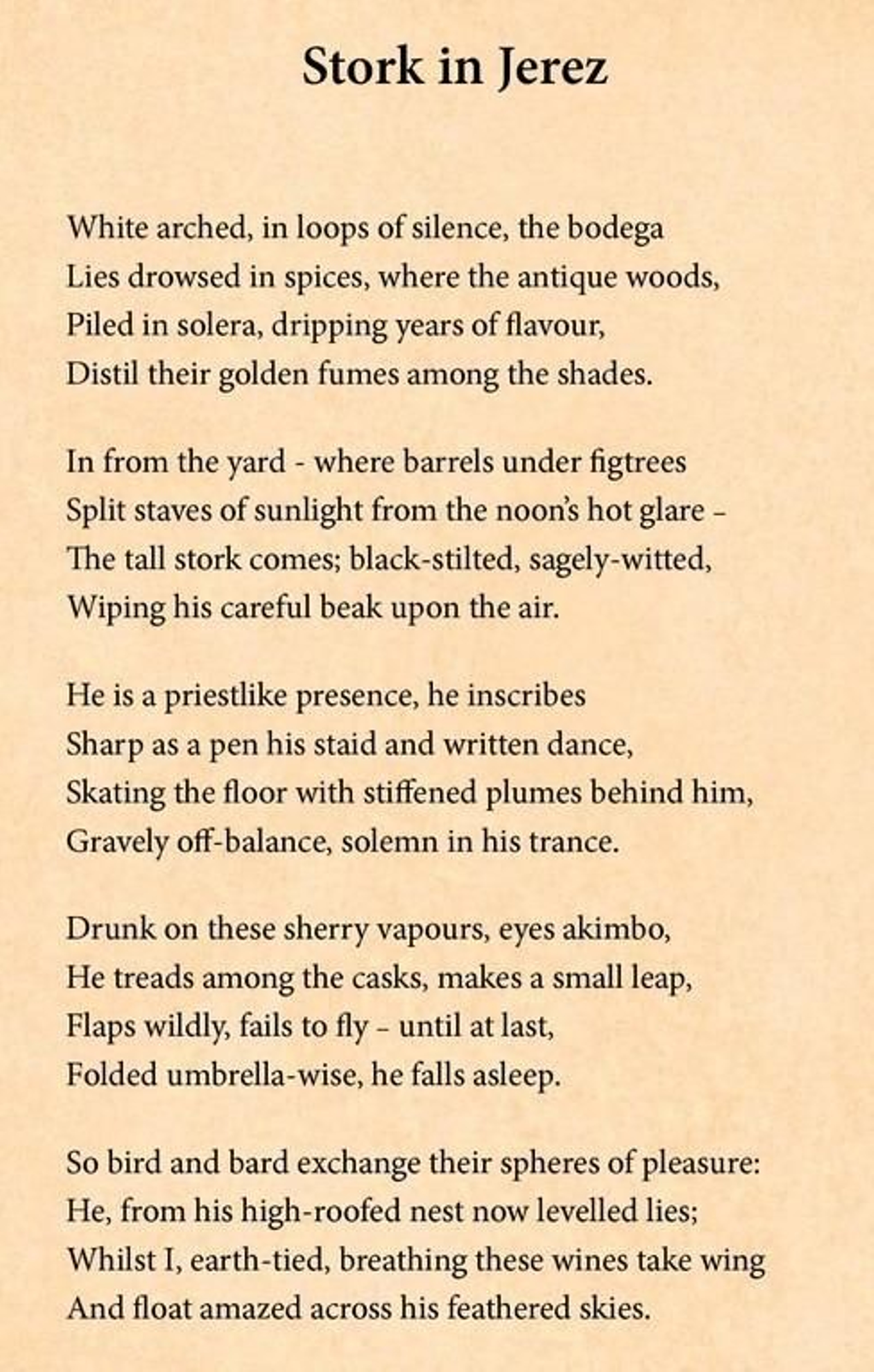 El poema Stork in Jerez, de Laurie Lee.