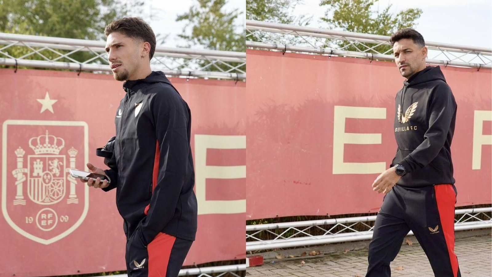 José Ángel Carmona y Jesús Navas llegan a la Ciudad de Fútbol de Las Rozas.