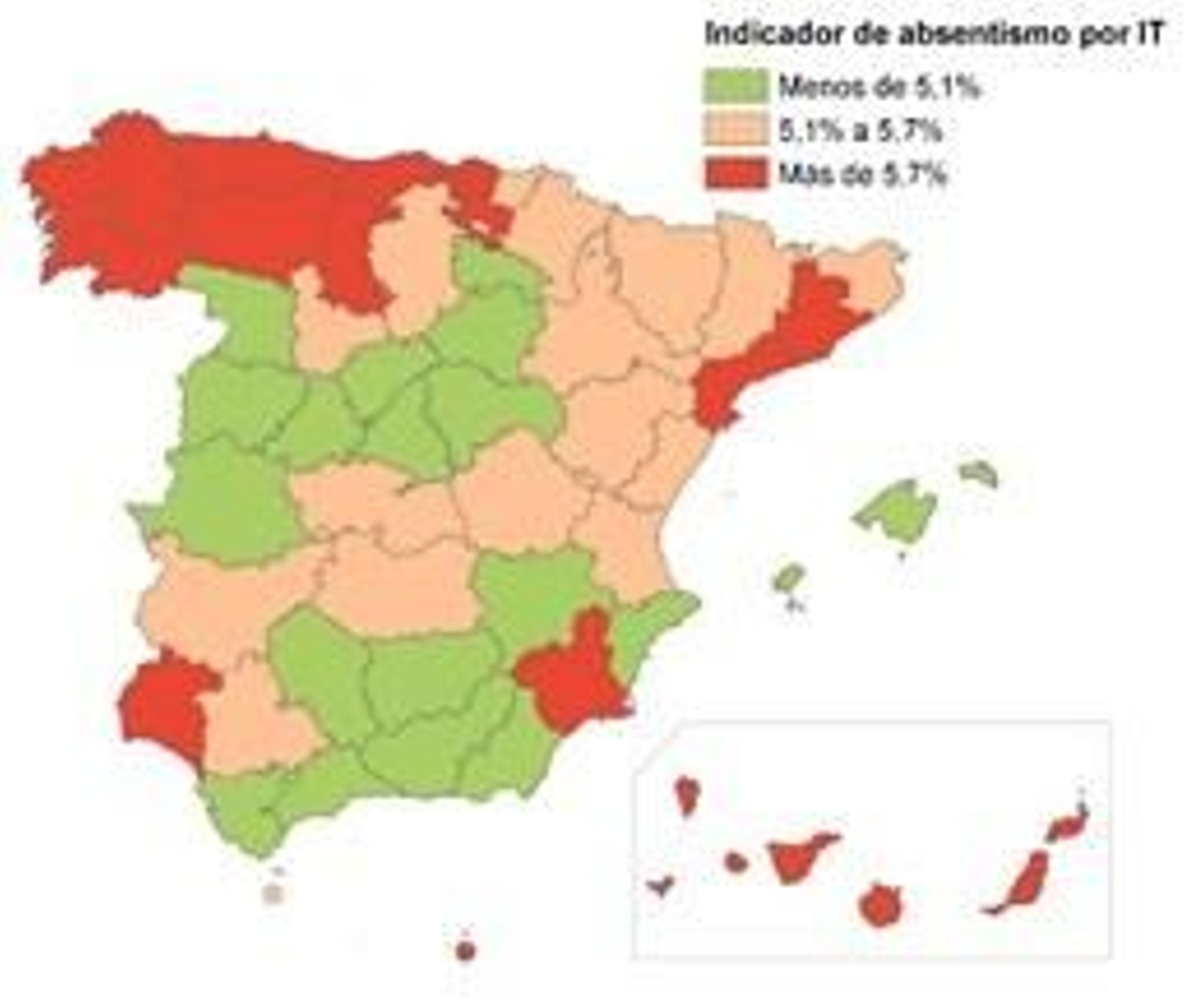 Indicador de absentismo por IT por provincias.