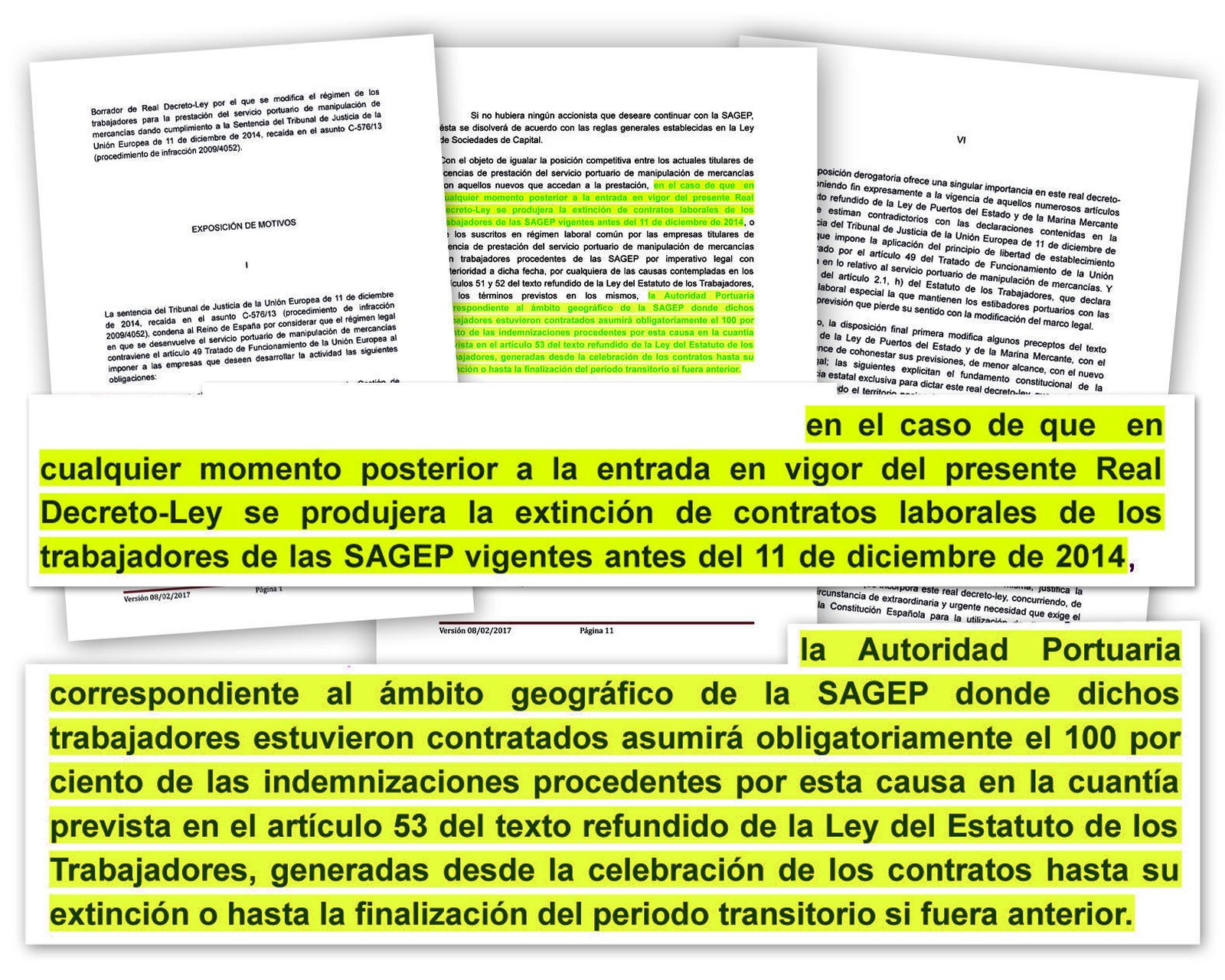 Extracto de la disposición transitoria del Real Decreto-Ley que se recoge que los puertos sufraguen las indemnizaciones en caso de despido.