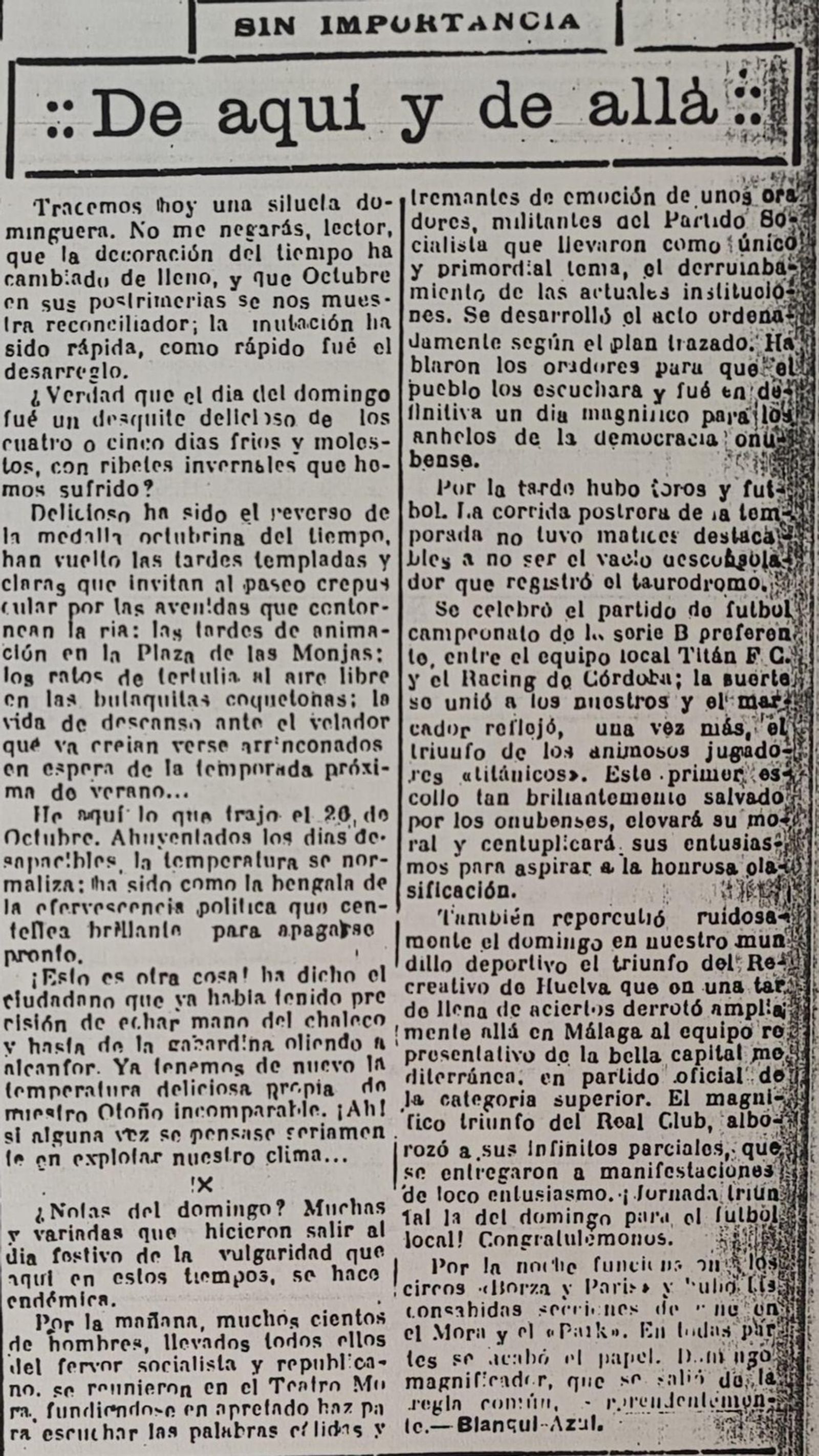 Recorte de un domingo de octubre.