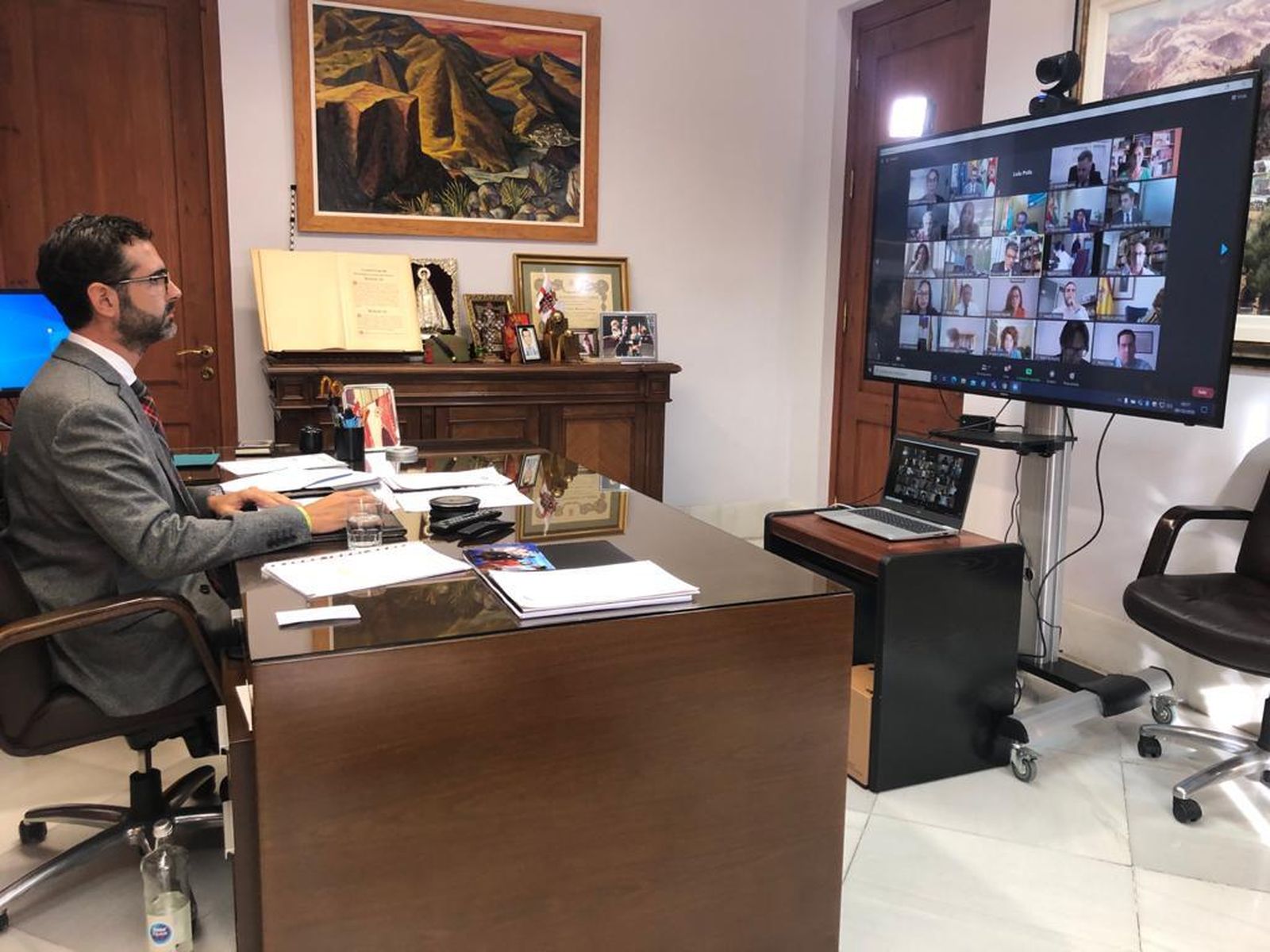 El alcalde, durante la celebración del Pleno que, de nuevo, ha sido telemático