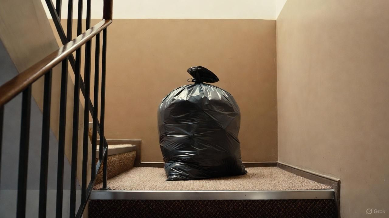 Recreación de una bolsa de basura en un rellano