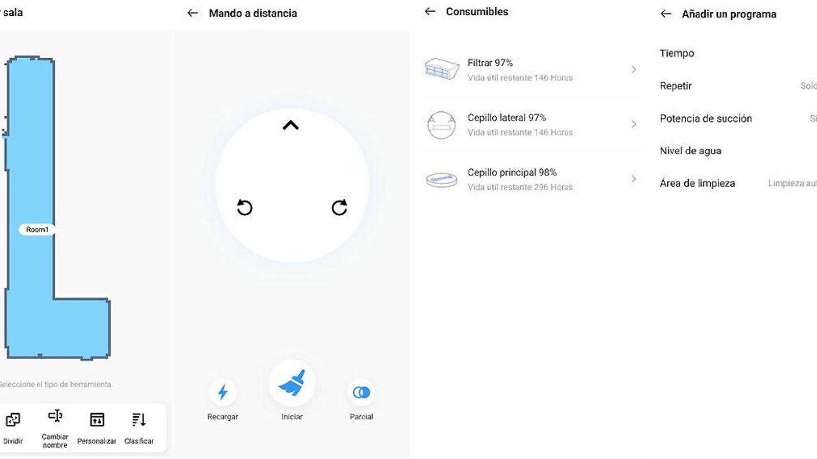 Capturas de la aplicación Realme Link para el robot aspirador de la marca
