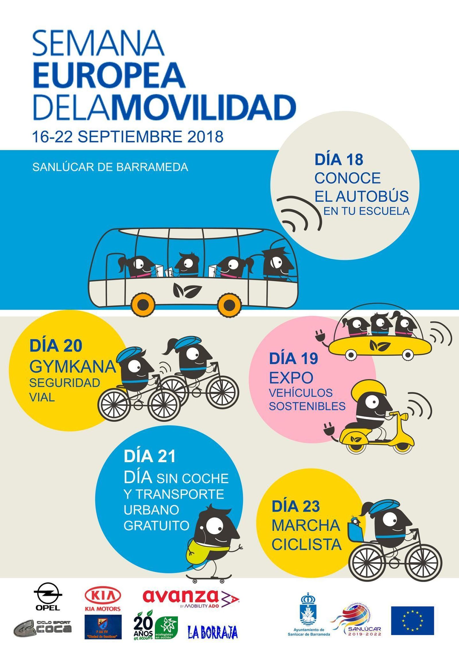 El cartel anunciador de la Semana Europea de la Movilidad en Sanlúcar.