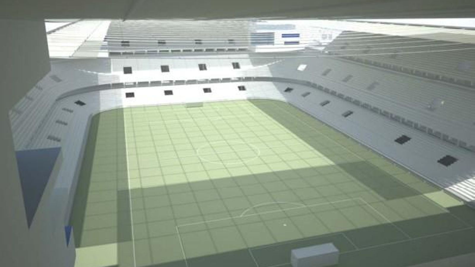 Interior del estadio con tres graderíos.