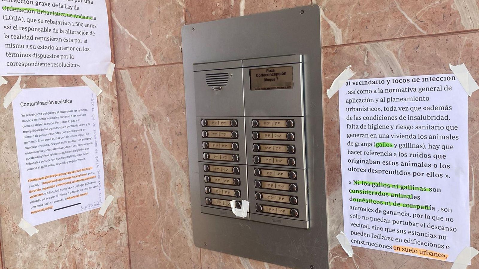 Nota de Luis Cordón a su vecino, el dueño de los gallos