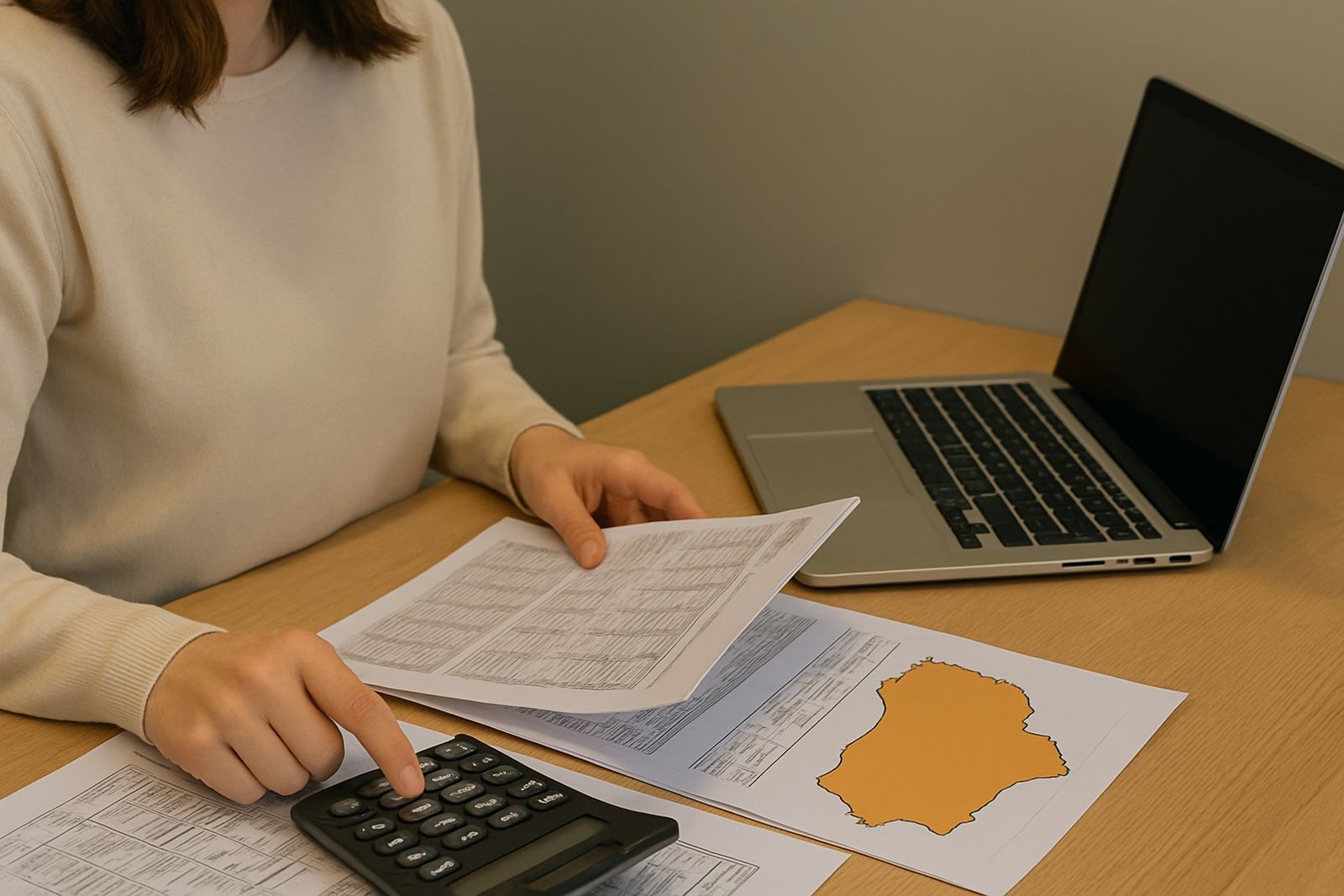 Imagen de archivo de una persona con cuentas sobre la mesa.