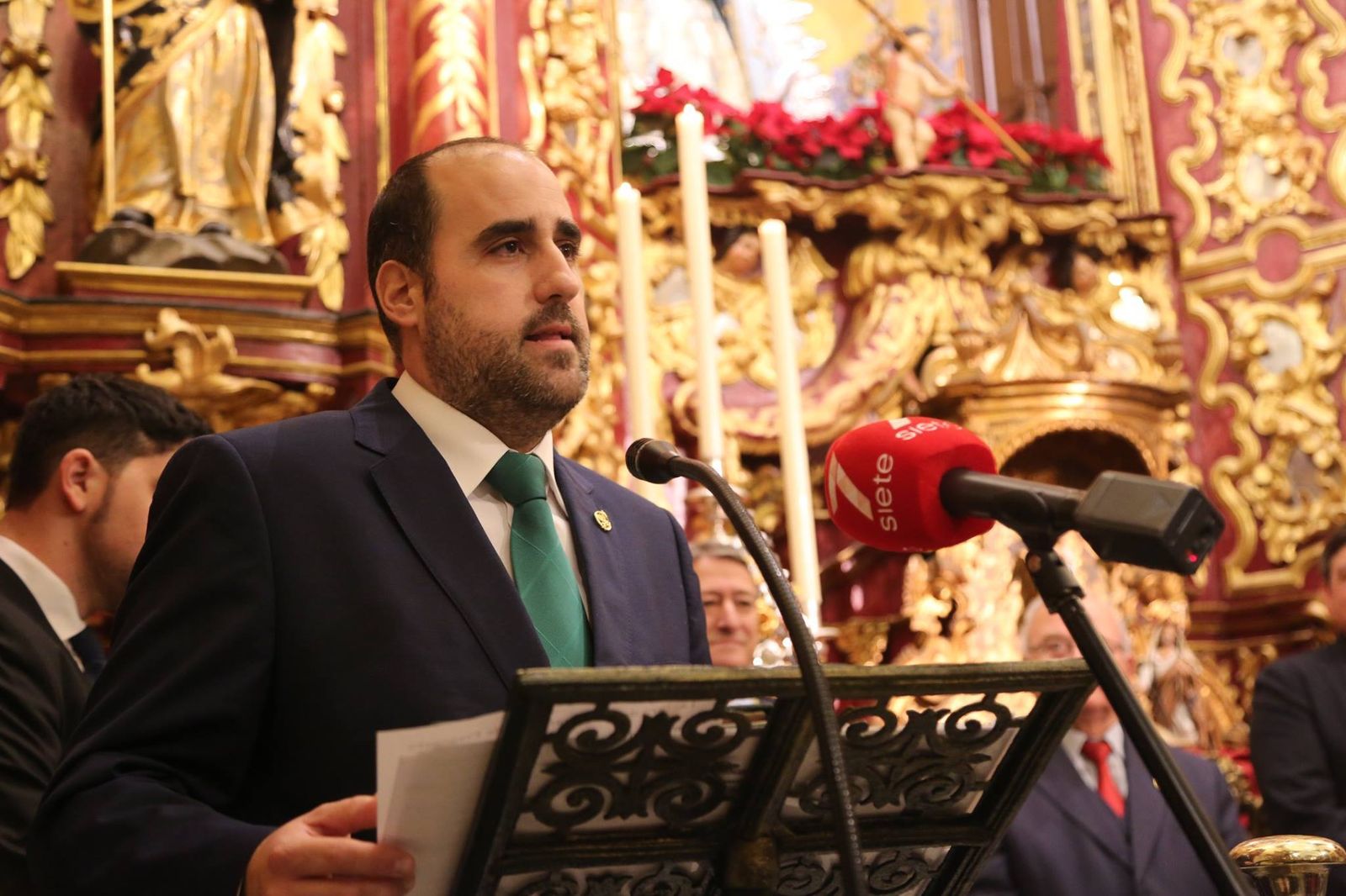 El elegido pregonero, Miguel Ángel Lobato, durante el acto de presentación.