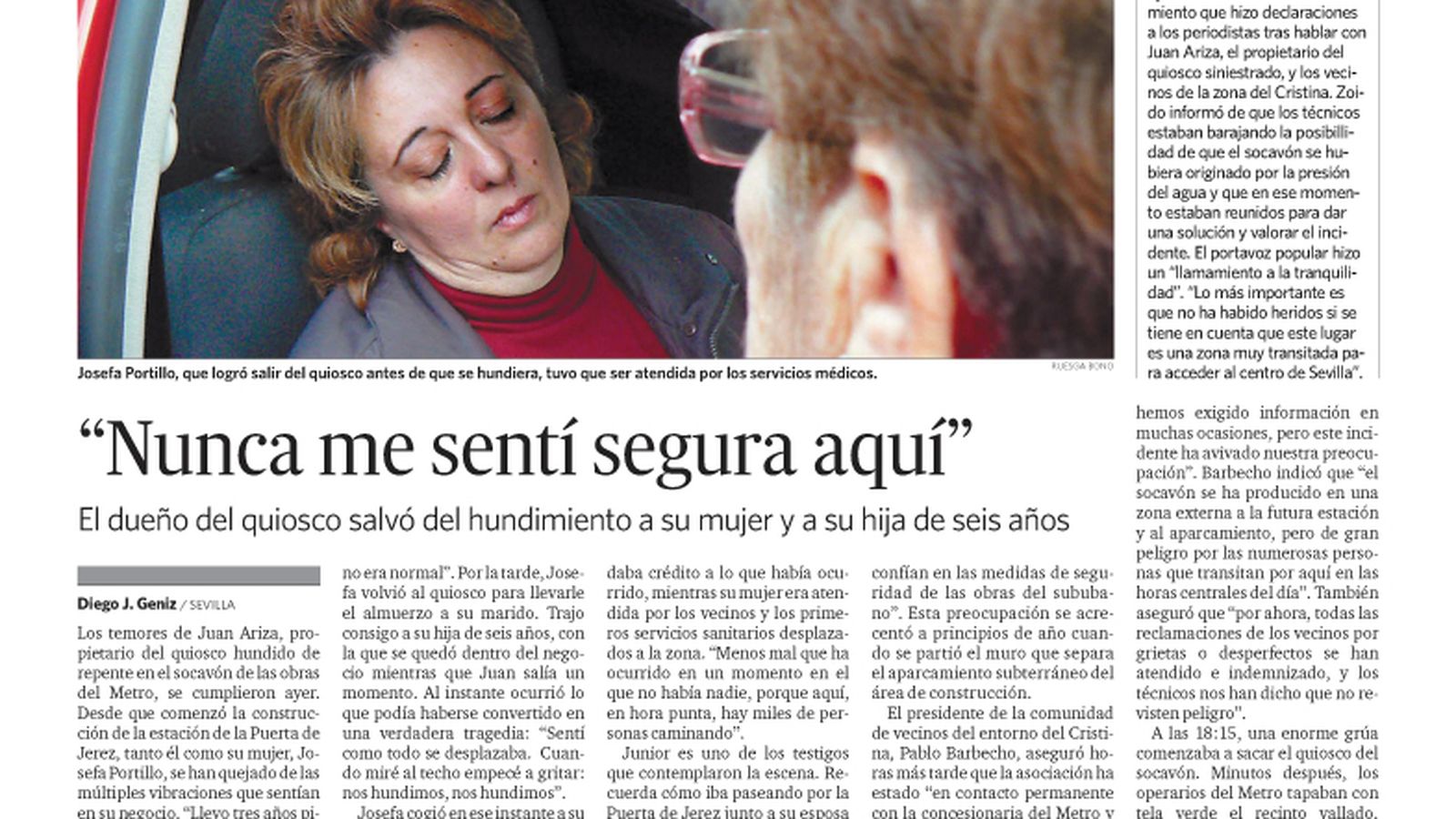 La noticia el día después del suceso