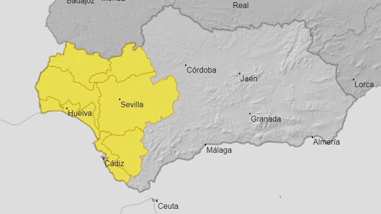 Avisos amarillos por lluvia en Andalucía este jueves