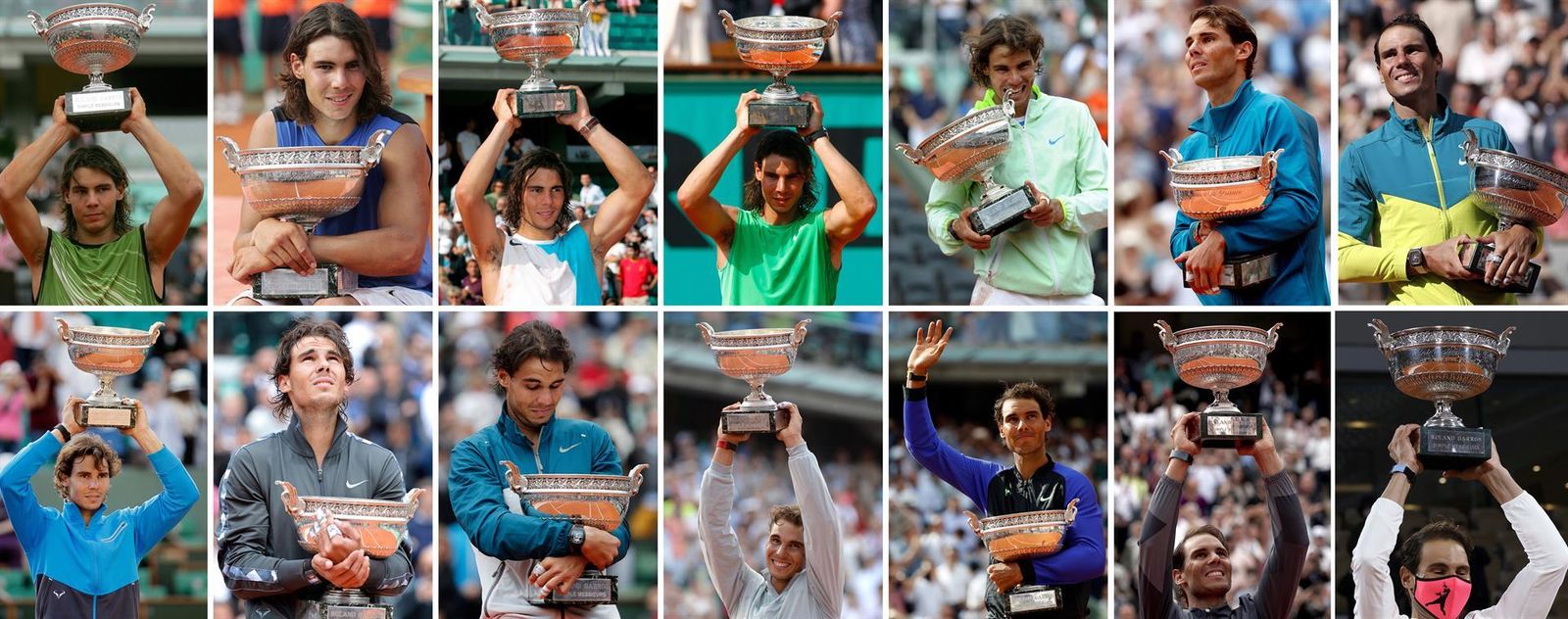 Imagen de Nadal con la Copa de los Mosqueteros en los 14 Roland Garros que ha ganado