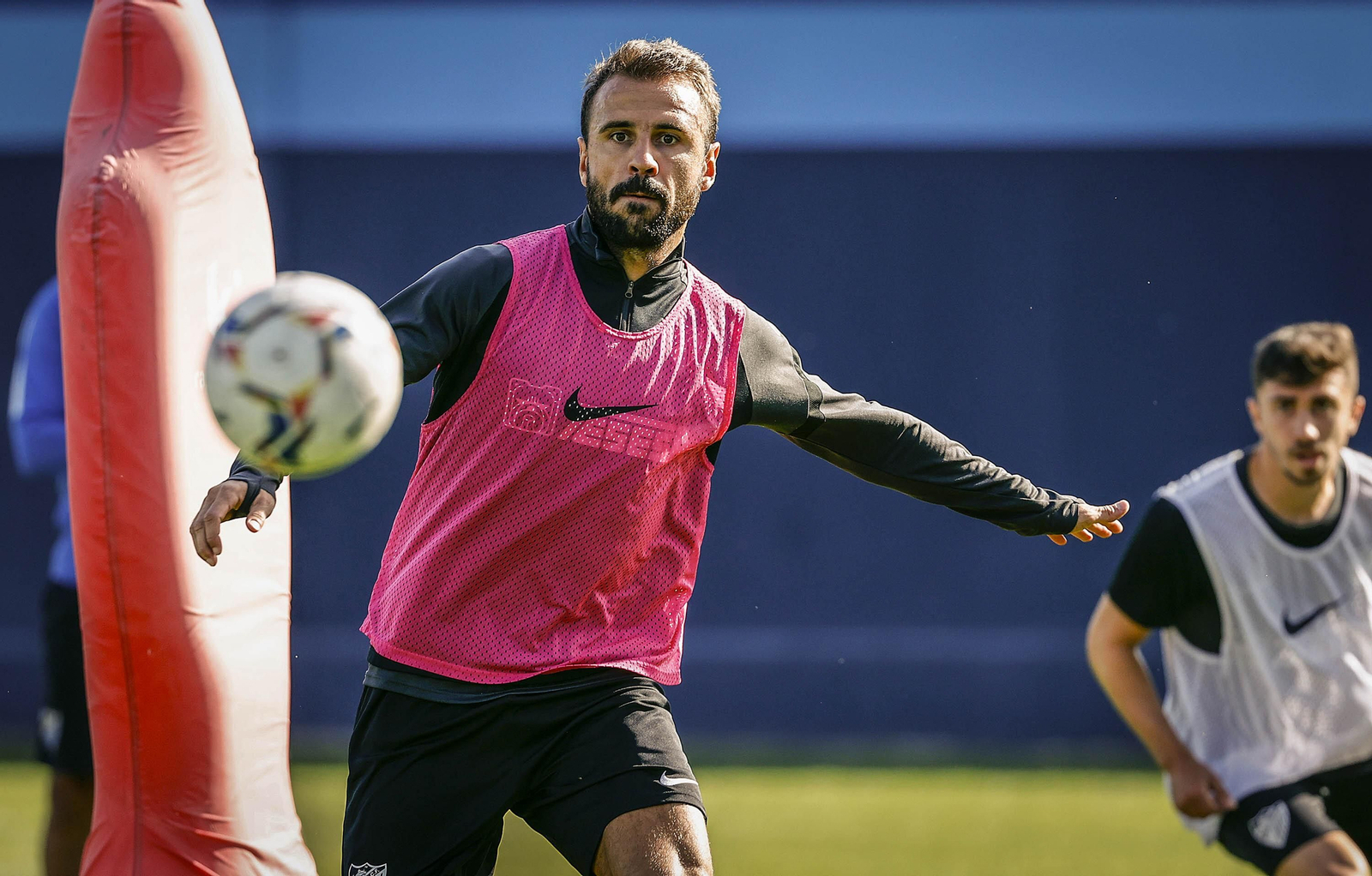 Orlando Sá, en el entrenamiento del Málaga.