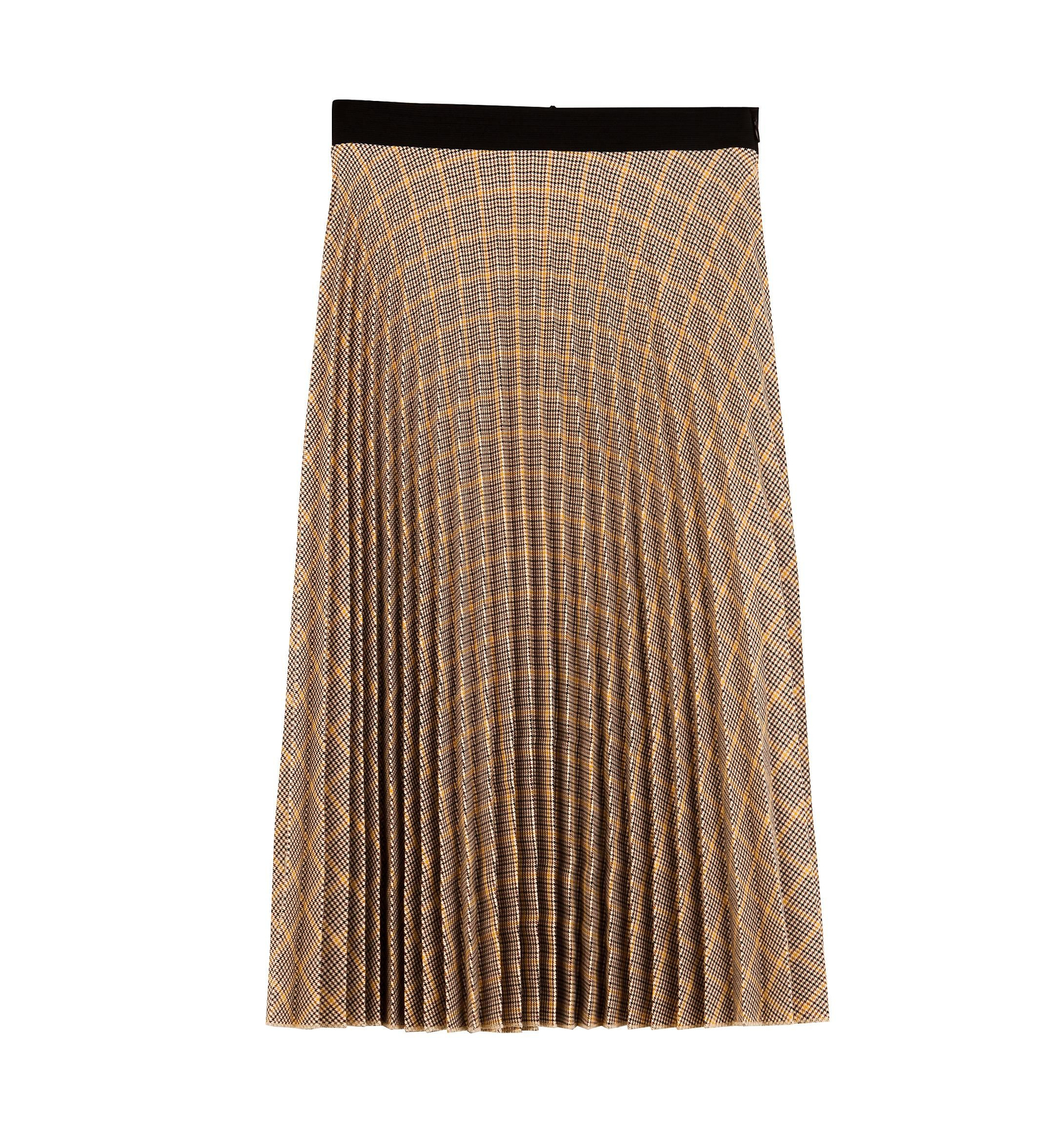 Falda midi plisada de cuadros, de Bershka.