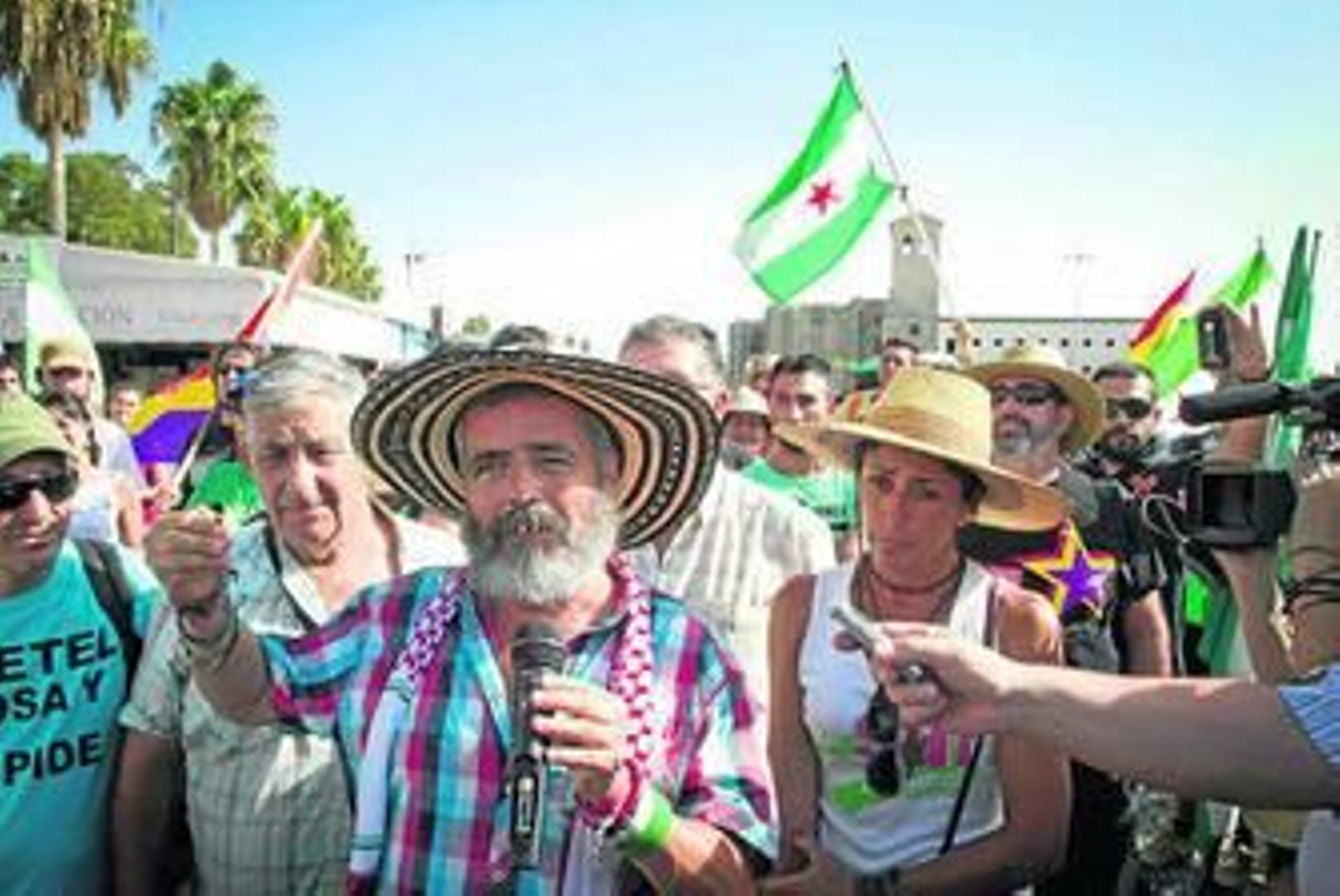 Juan Manuel Sánchez Gordillo al frente de la marcha obrera, en agosto pasado, en El Puerto de Santa María.